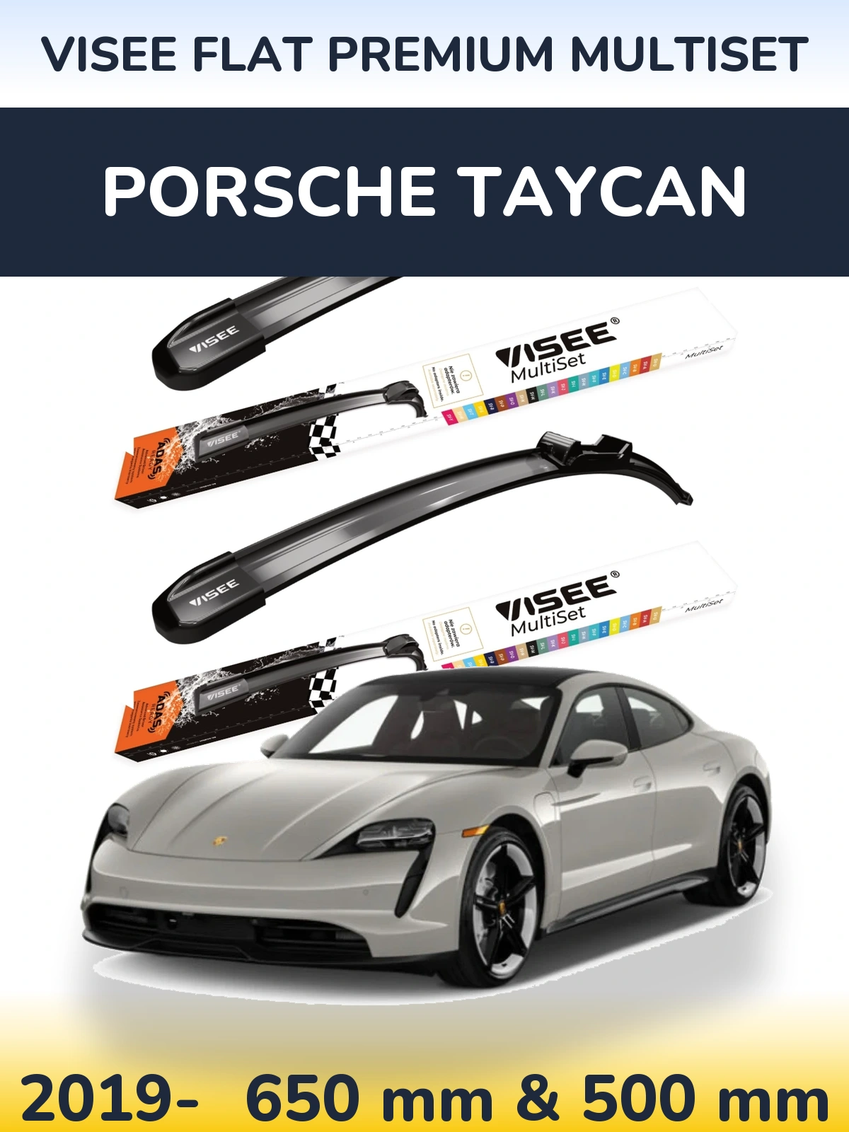 Sada předních stěračů VISEE FLAT PREMIUM MultiSet 650 a 500 mm pro Porsche Taycan 2019-2026