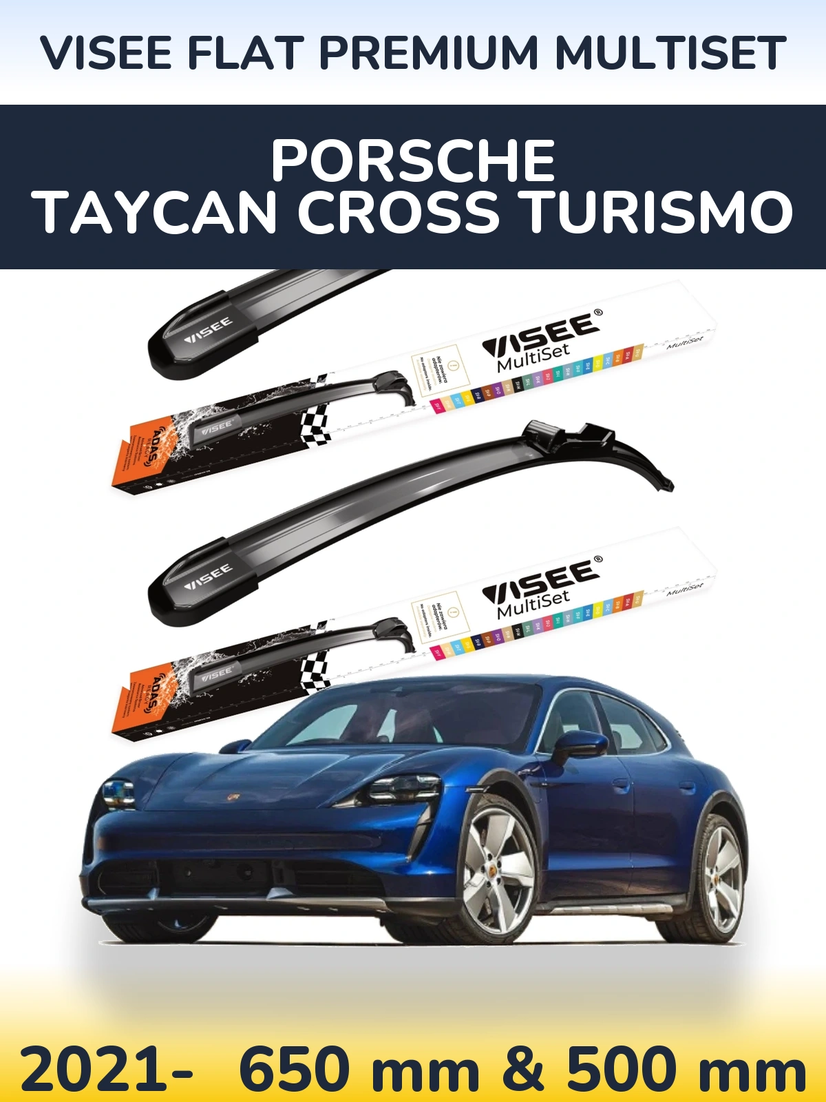 Sada předních stěračů VISEE FLAT PREMIUM MultiSet 650 a 500 mm pro Porsche Taycan Cross Turismo 2021-2026