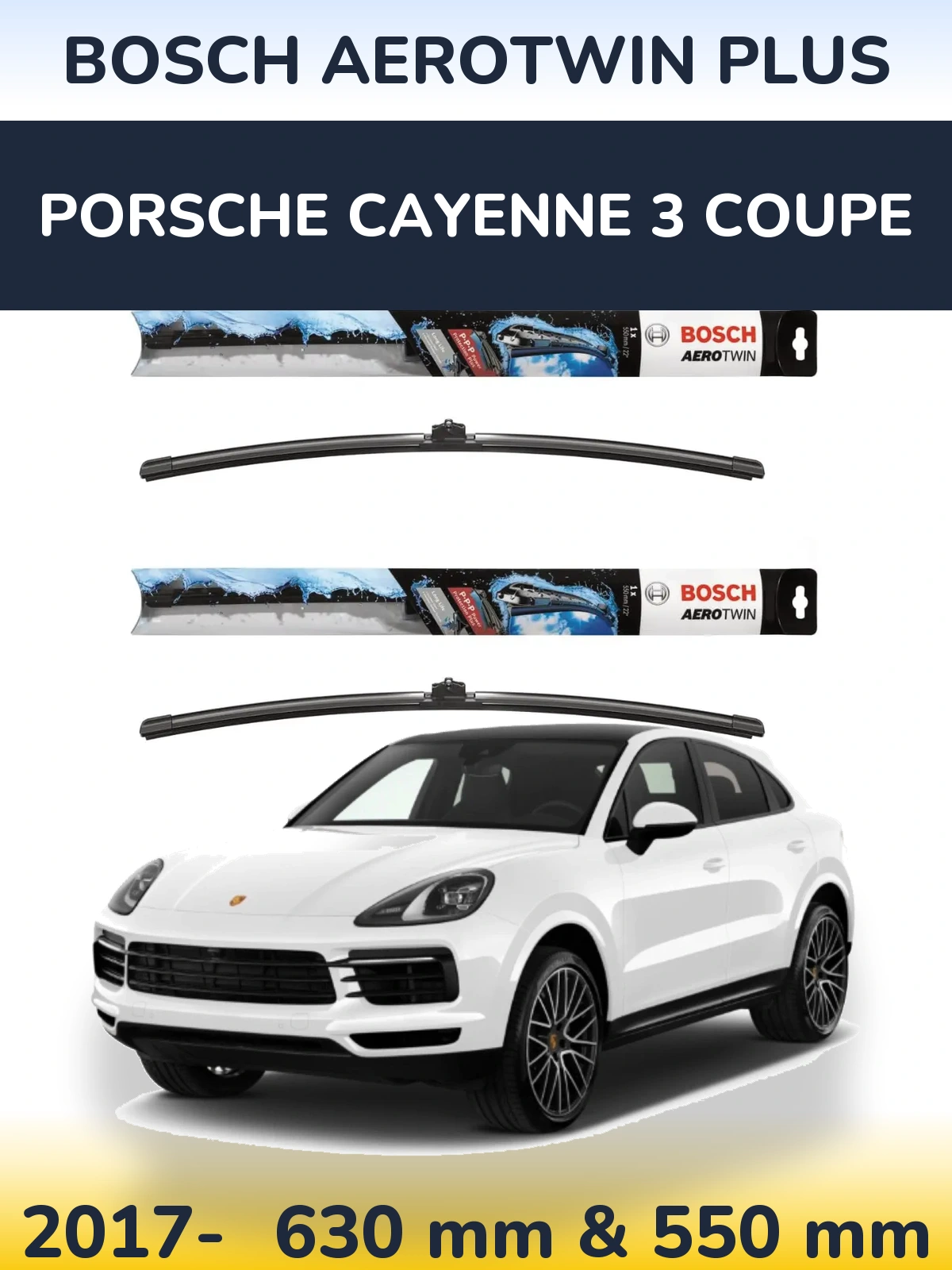 Sada předních stěračů BOSCH AeroTwin Plus 600 a 550 mm pro Porsche Cayenne 3 Coupe 2017-2026