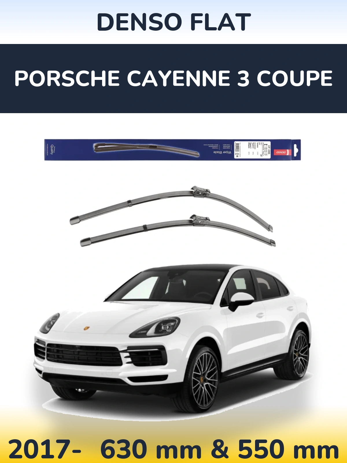 Sada předních stěračů Denso Flat 630 a 550 mm pro Porsche Cayenne 3 Coupe 2017-2026