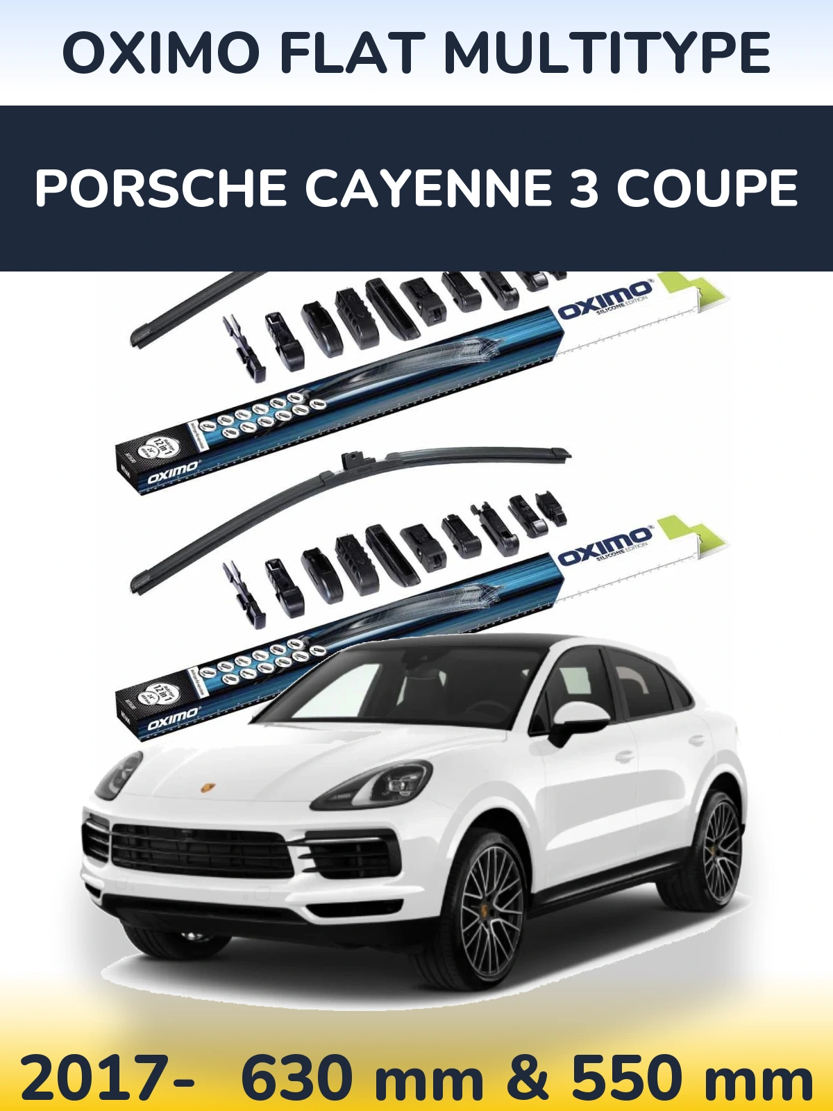 Sada předních stěračů Oximo Flat MultiType 600 a 550 mm pro Porsche Cayenne 3 Coupe 2017-2026