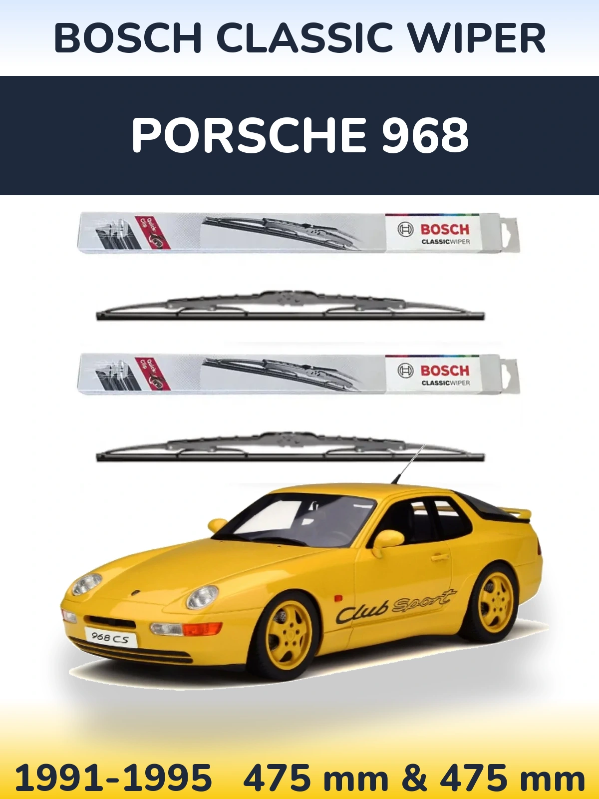 Sada předních stěračů BOSCH Classic Wiper 475 a 475 mm pro Porsche 968 1991-1995