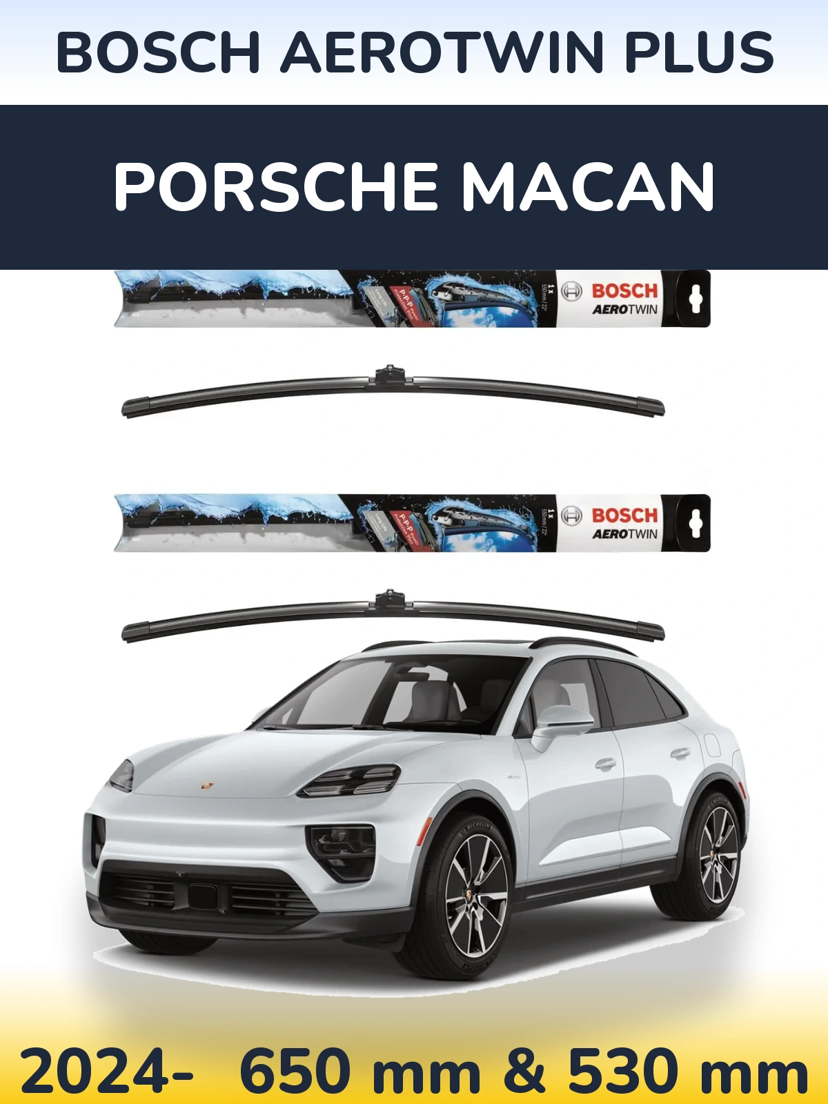 Комплект передніх щіток BOSCH AeroTwin Plus 650 & 530 мм для Porsche Macan 2024-2026
