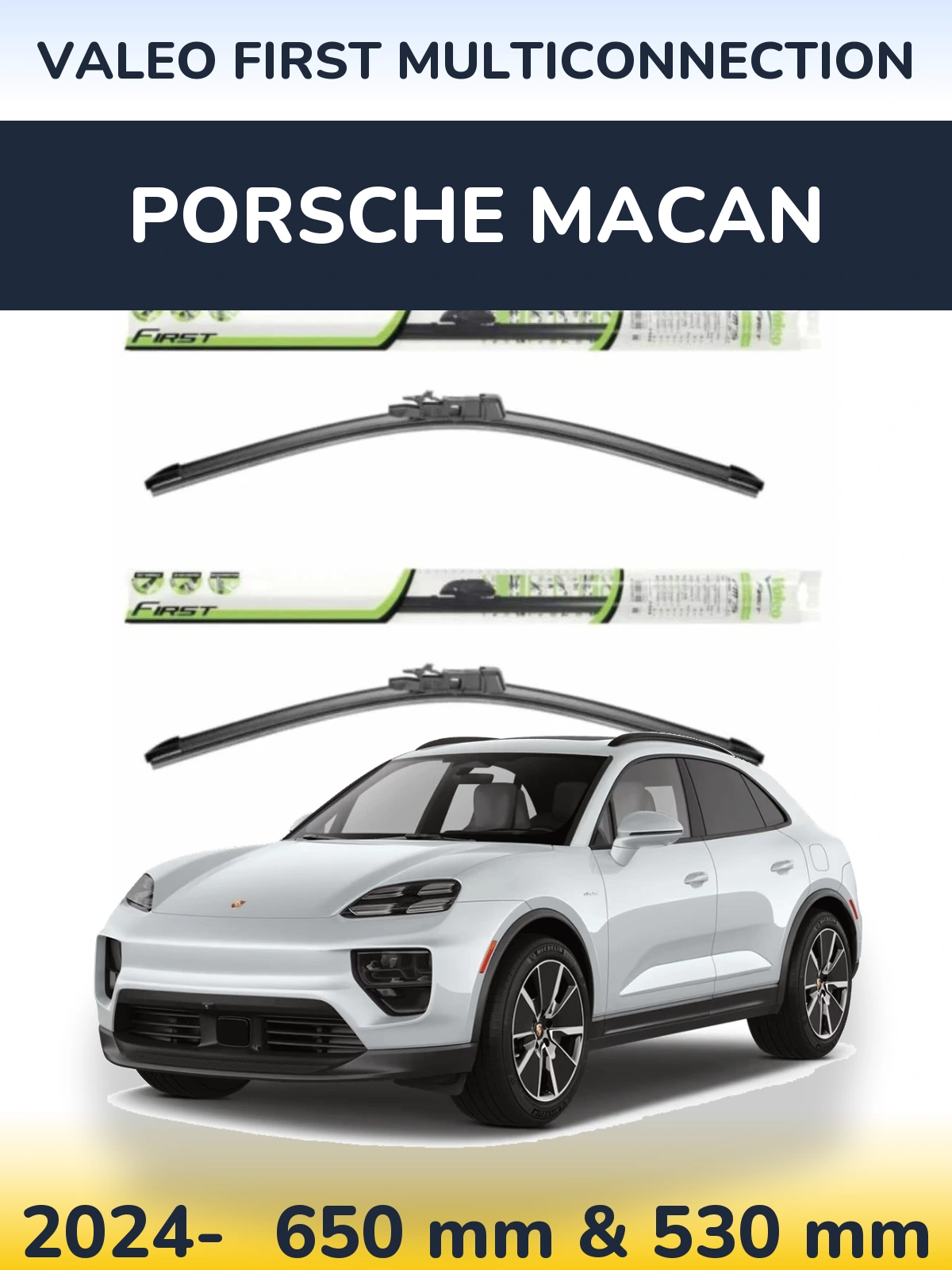 Sada předních stěračů Valeo First MultiConnection 650 a 530 mm pro Porsche Macan 2024-2026