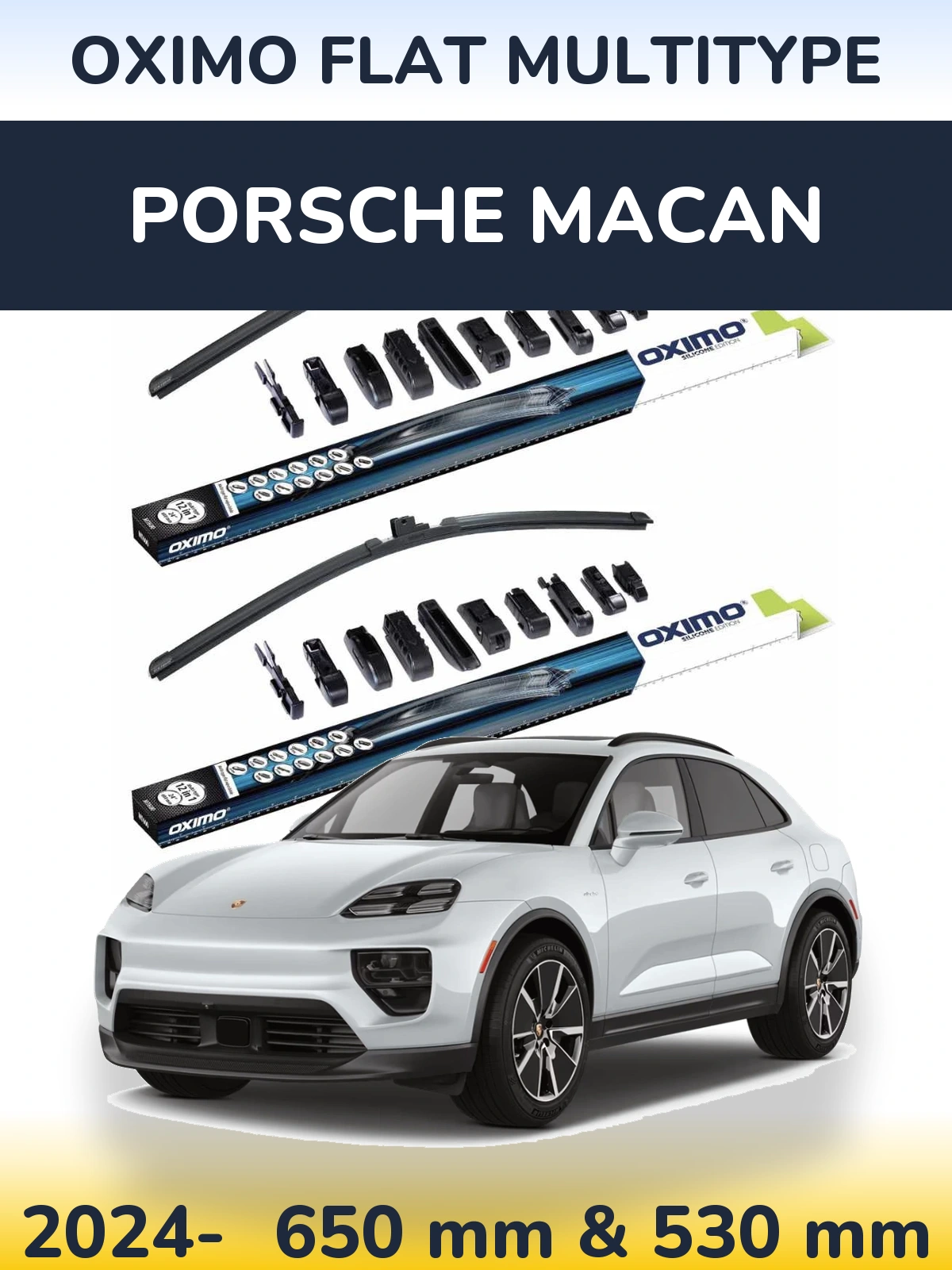 Sada předních stěračů Oximo Flat MultiType 650 a 530 mm pro Porsche Macan 2024-2026