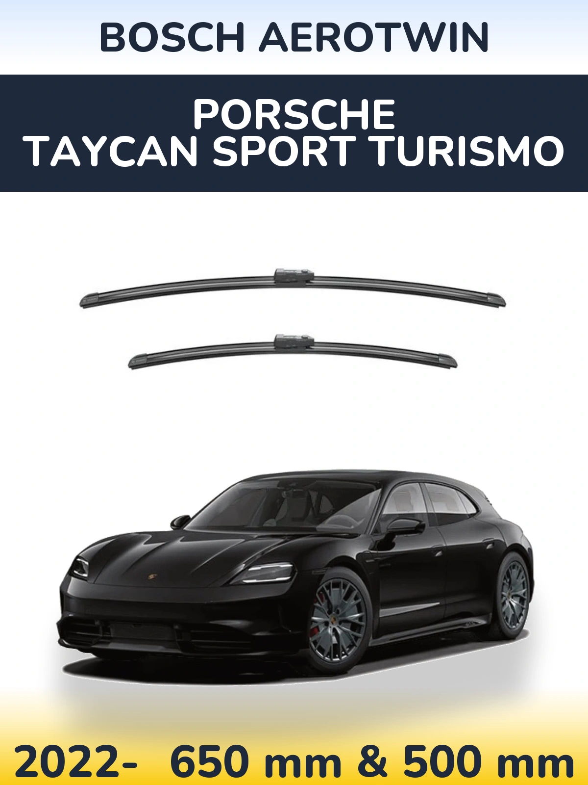 Sada předních stěračů BOSCH AeroTwin 650 a 500 mm pro Porsche Taycan Sport Turismo 2022-2026