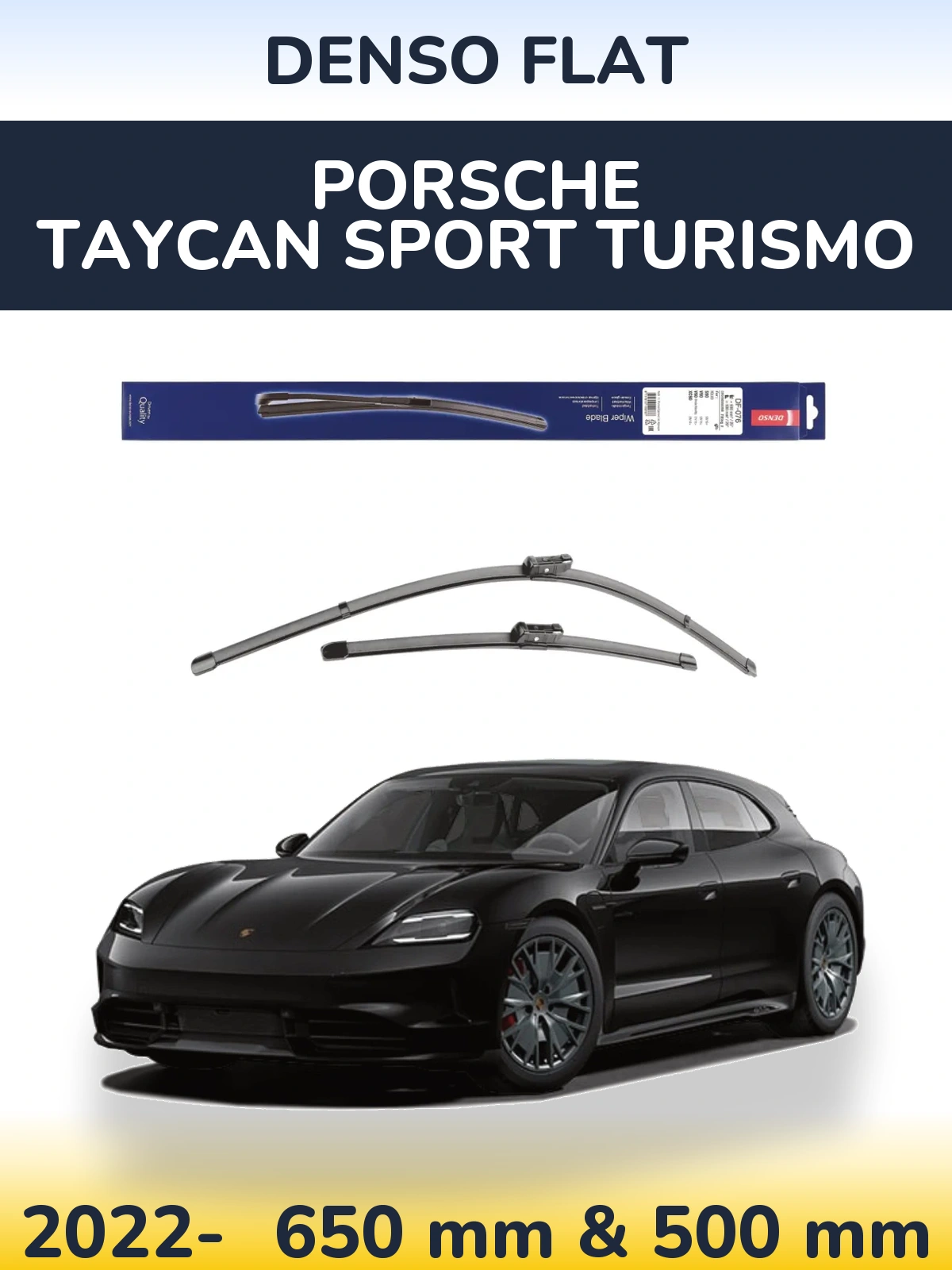 Sada předních stěračů Denso Flat 630 a 500 mm pro Porsche Taycan Sport Turismo 2022-2026