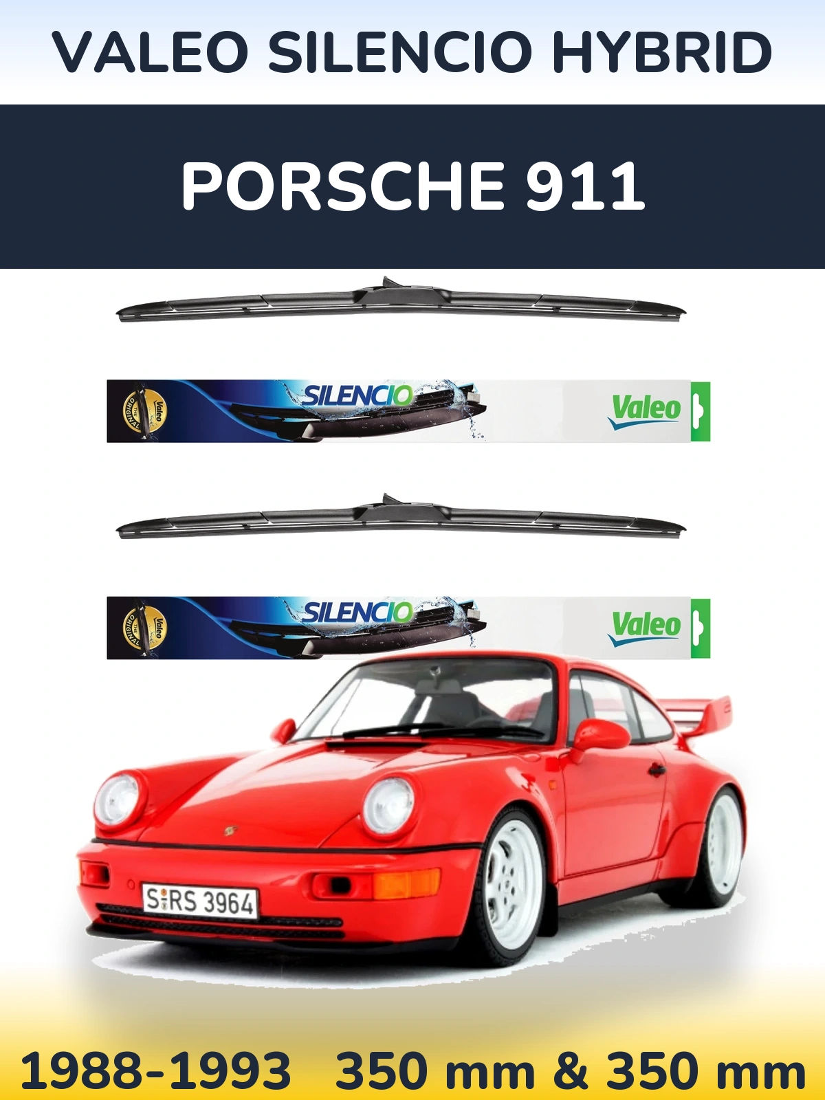 Комплект передніх щіток Valeo Silencio Hybrid 350 & 350 мм для Porsche 911 1988-1993