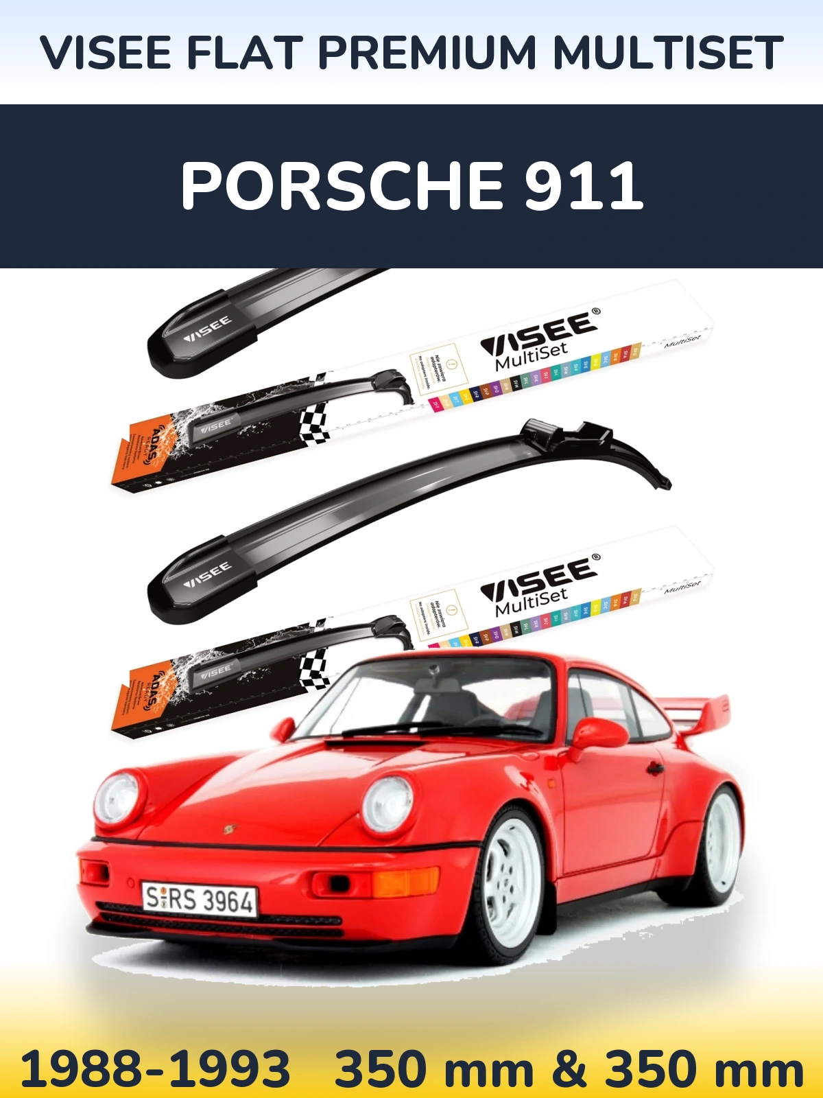 Комплект передніх щіток VISEE FLAT PREMIUM MultiSet 350 & 350 мм для Porsche 911 1988-1993