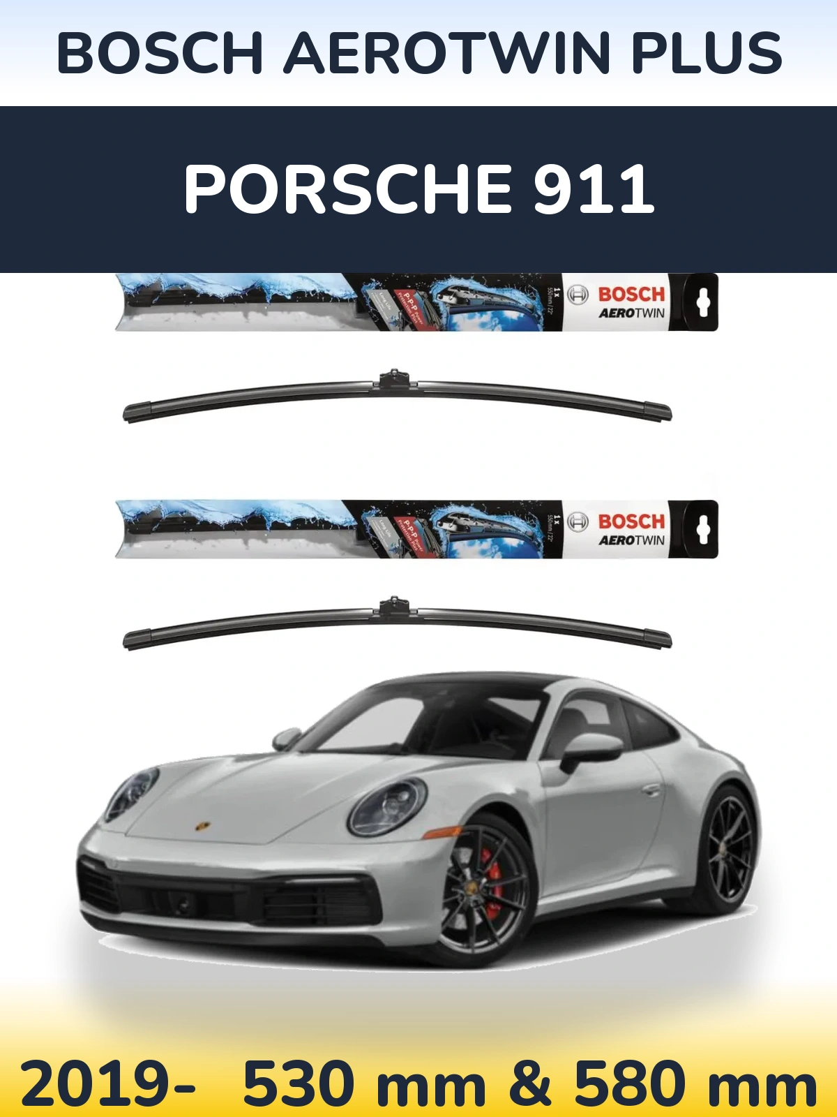 Sada předních stěračů BOSCH AeroTwin Plus 530 a 580 mm pro Porsche 911 2019-2026