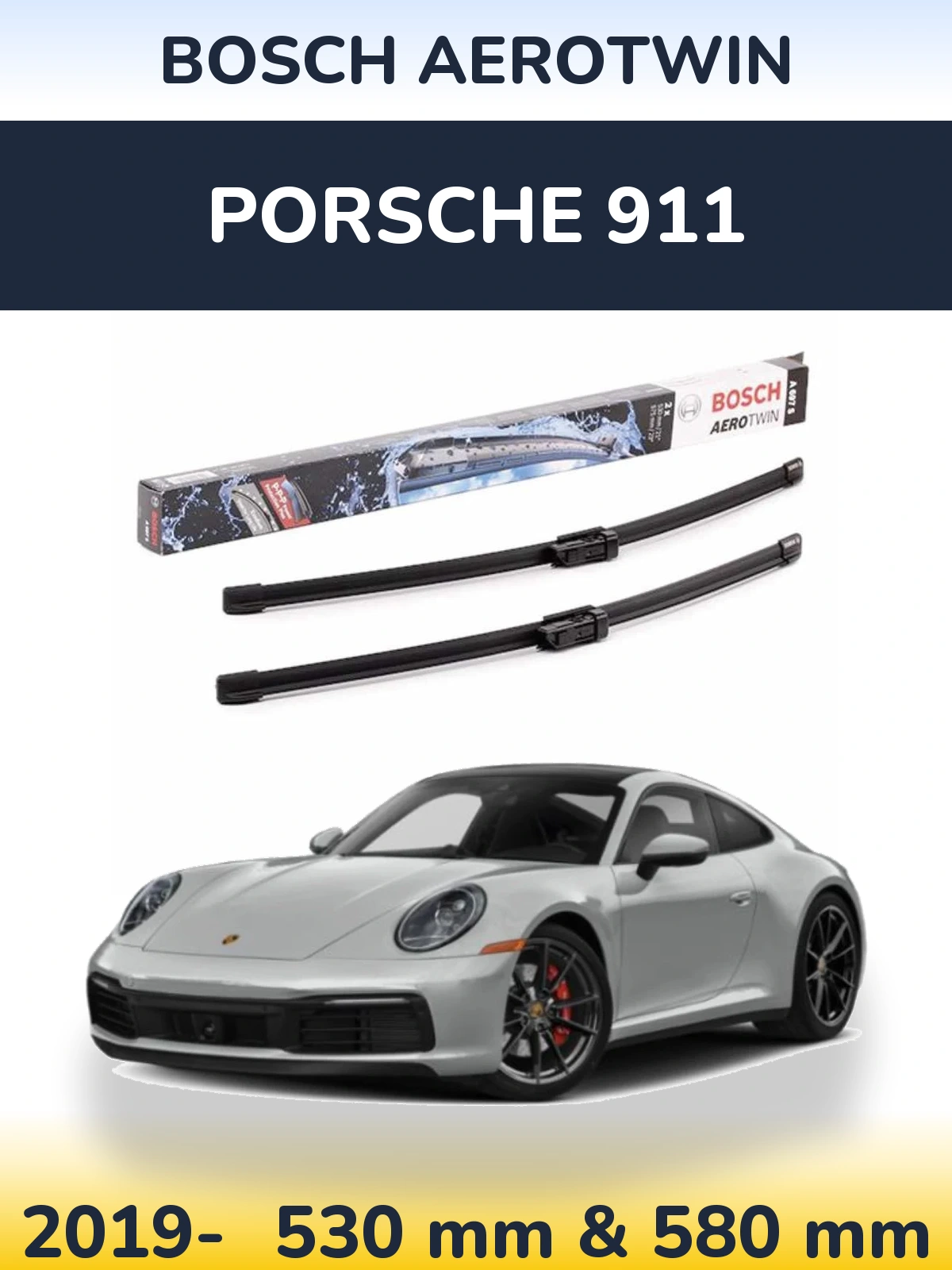 Sada předních stěračů BOSCH AeroTwin 530 a 580 mm pro Porsche 911 2019-2026