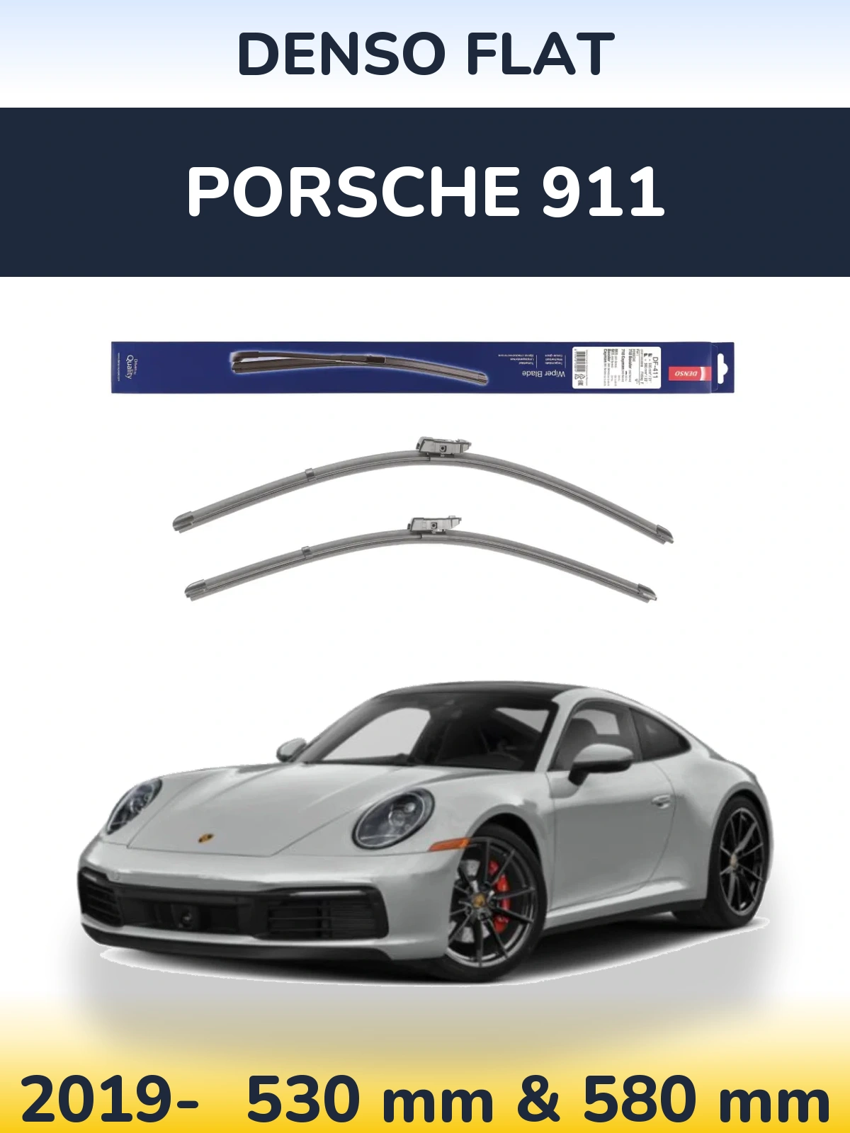 Sada předních stěračů Denso Flat 530 a 580 mm pro Porsche 911 2019-2026