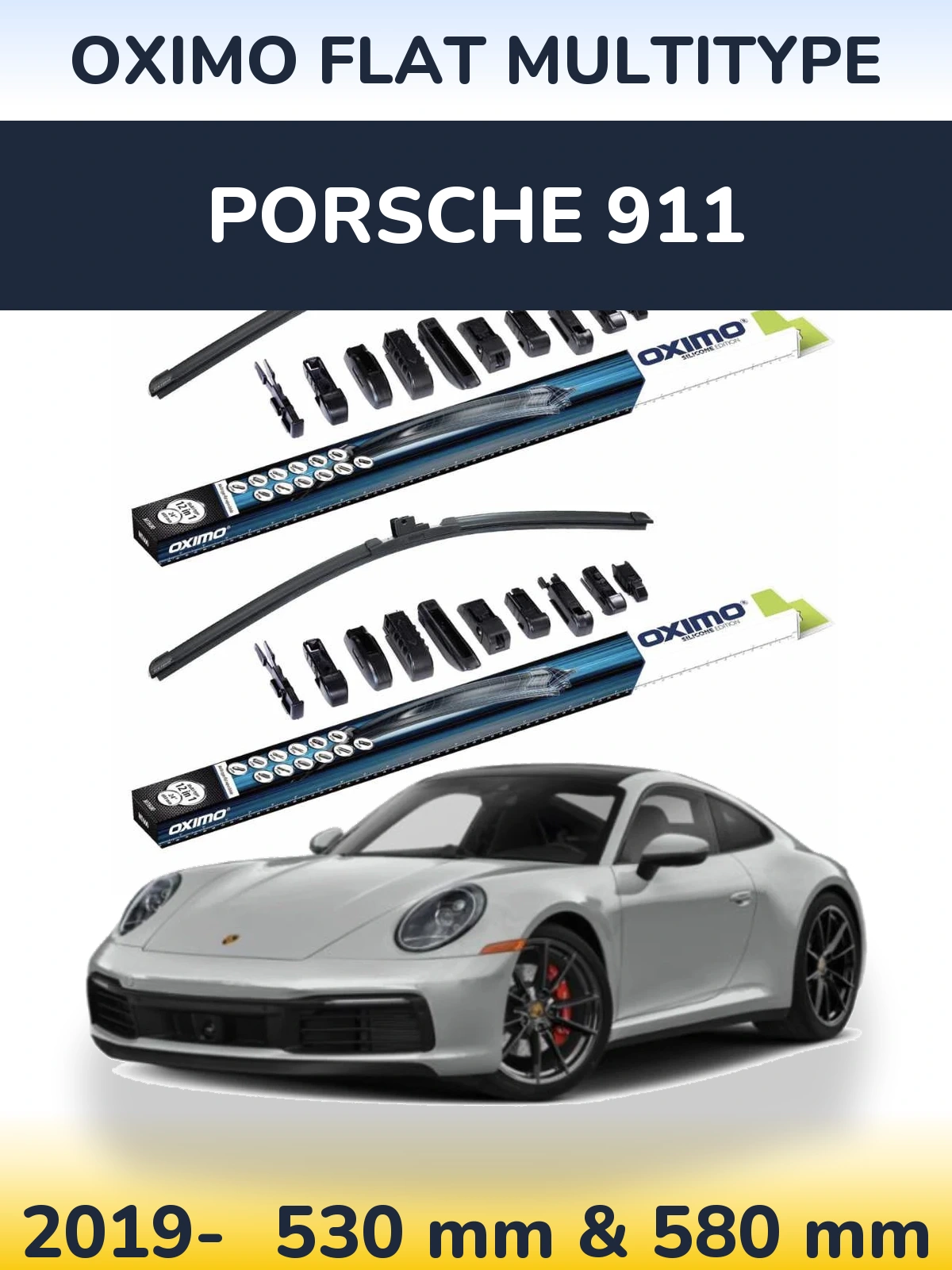 Sada předních stěračů Oximo Flat MultiType 530 a 580 mm pro Porsche 911 2019-2026