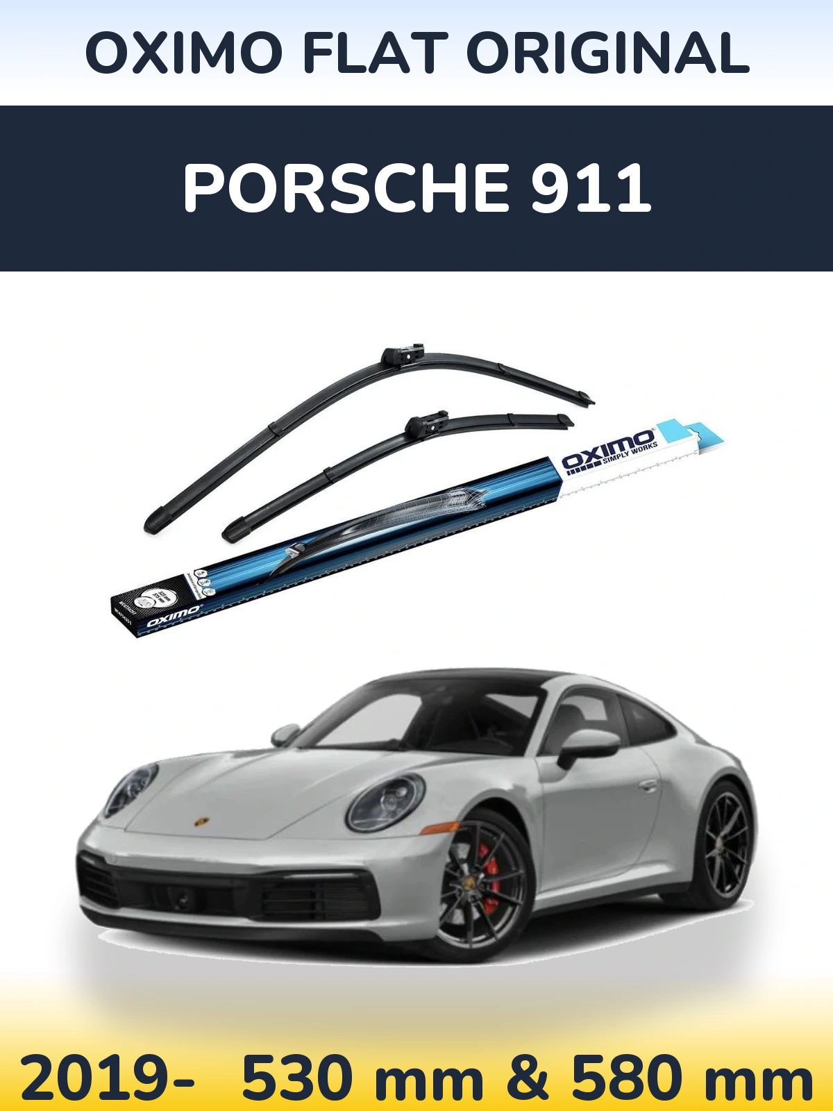 Sada předních stěračů Oximo Flat Original 530 a 580 mm pro Porsche 911 2019-2026