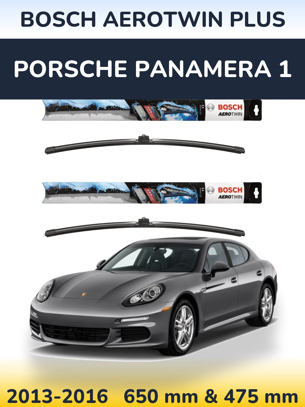 Sada předních stěračů BOSCH AeroTwin Plus 650 a 475 mm pro Porsche Panamera 1 2013-2016