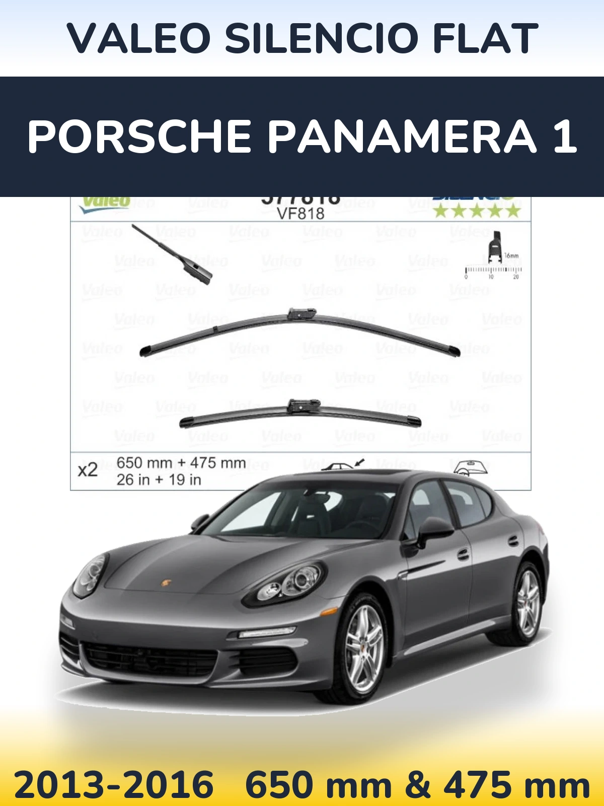 Sada předních stěračů Valeo Silencio Flat 650 a 475 mm pro Porsche Panamera 1 2013-2016