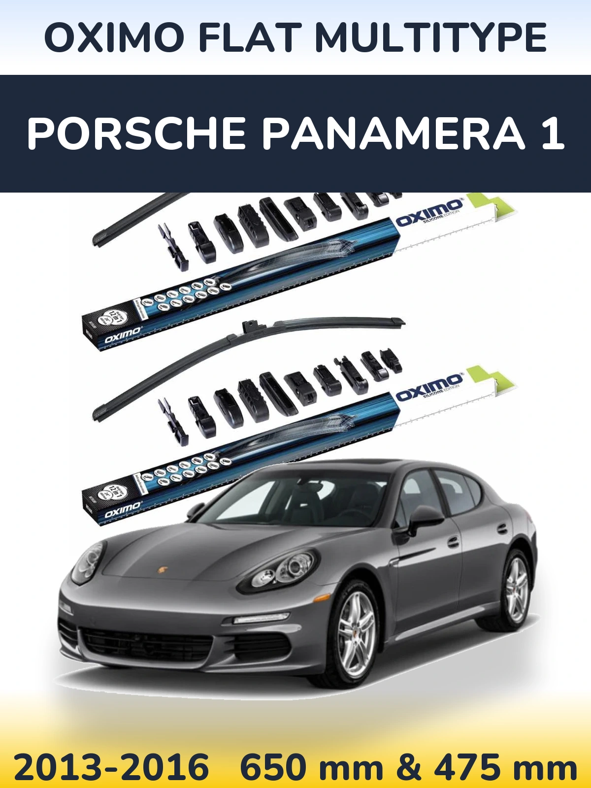 Sada předních stěračů Oximo Flat MultiType 650 a 475 mm pro Porsche Panamera 1 2013-2016