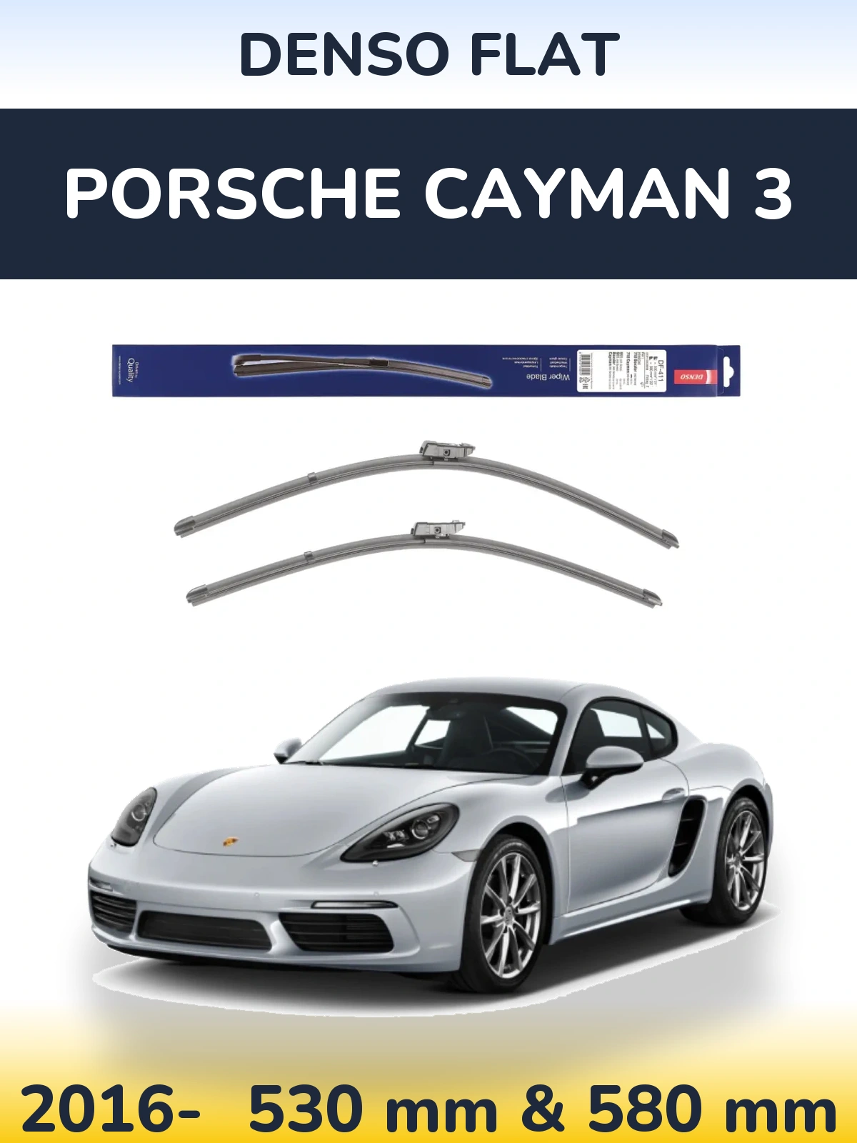 Sada předních stěračů Denso Flat 530 a 580 mm pro Porsche Cayman 3 2016-2026