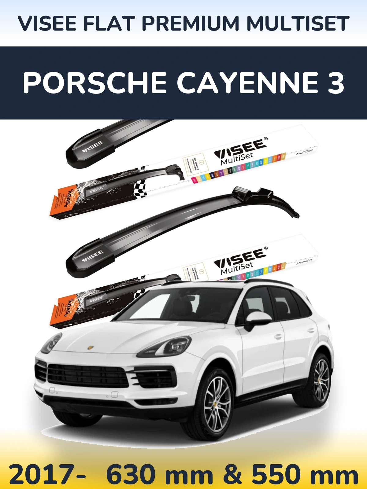 Sada předních stěračů VISEE FLAT PREMIUM MultiSet 630 a 550 mm pro Porsche Cayenne 3 2017-2026
