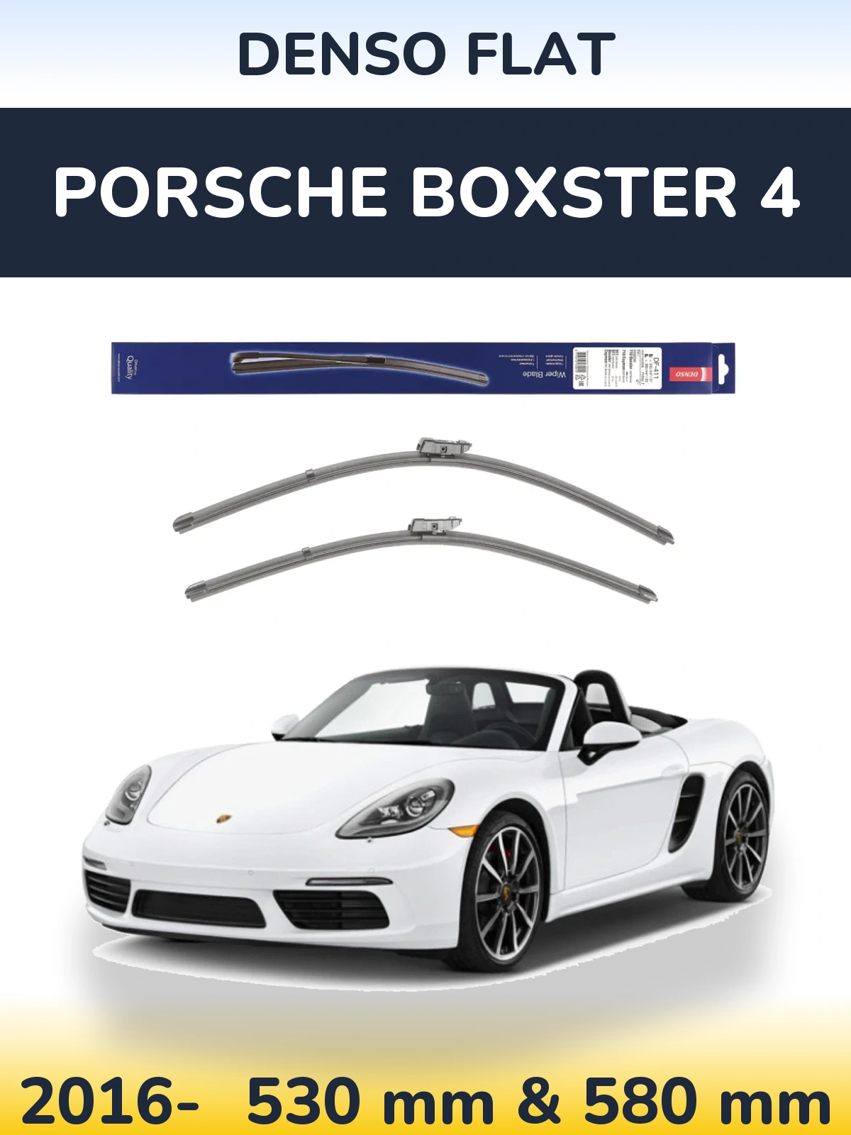 Sada předních stěračů Denso Flat 530 a 580 mm pro Porsche Boxster 4 2016-2026