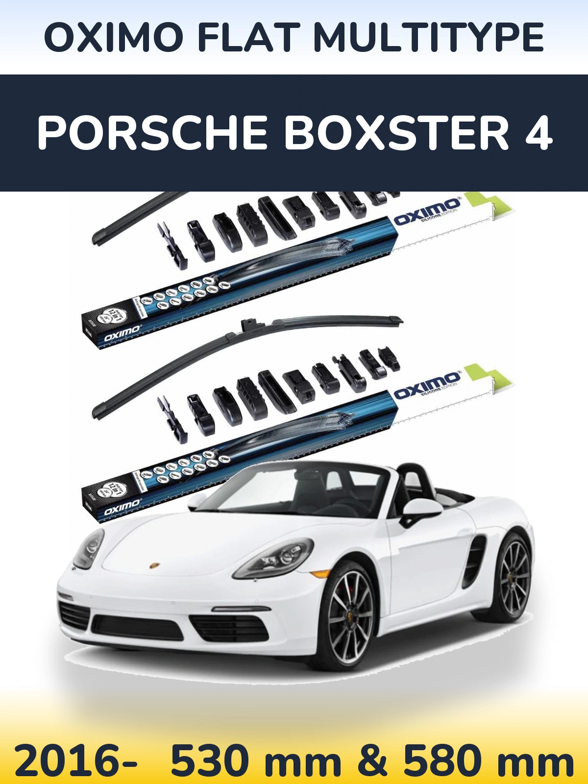 Sada předních stěračů Oximo Flat MultiType 530 a 580 mm pro Porsche Boxster 4 2016-2026