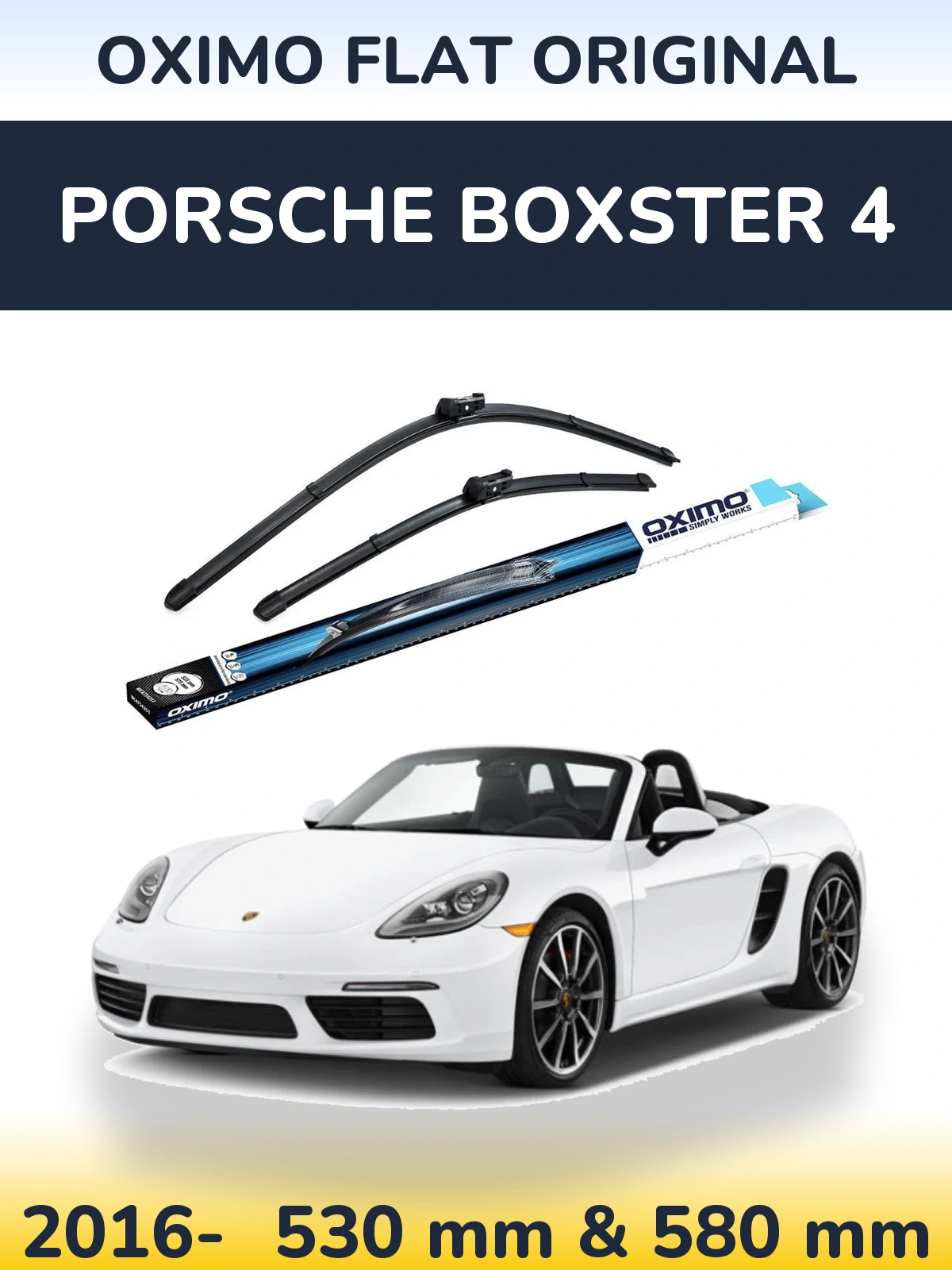 Sada předních stěračů Oximo Flat Original 530 a 580 mm pro Porsche Boxster 4 2016-2026