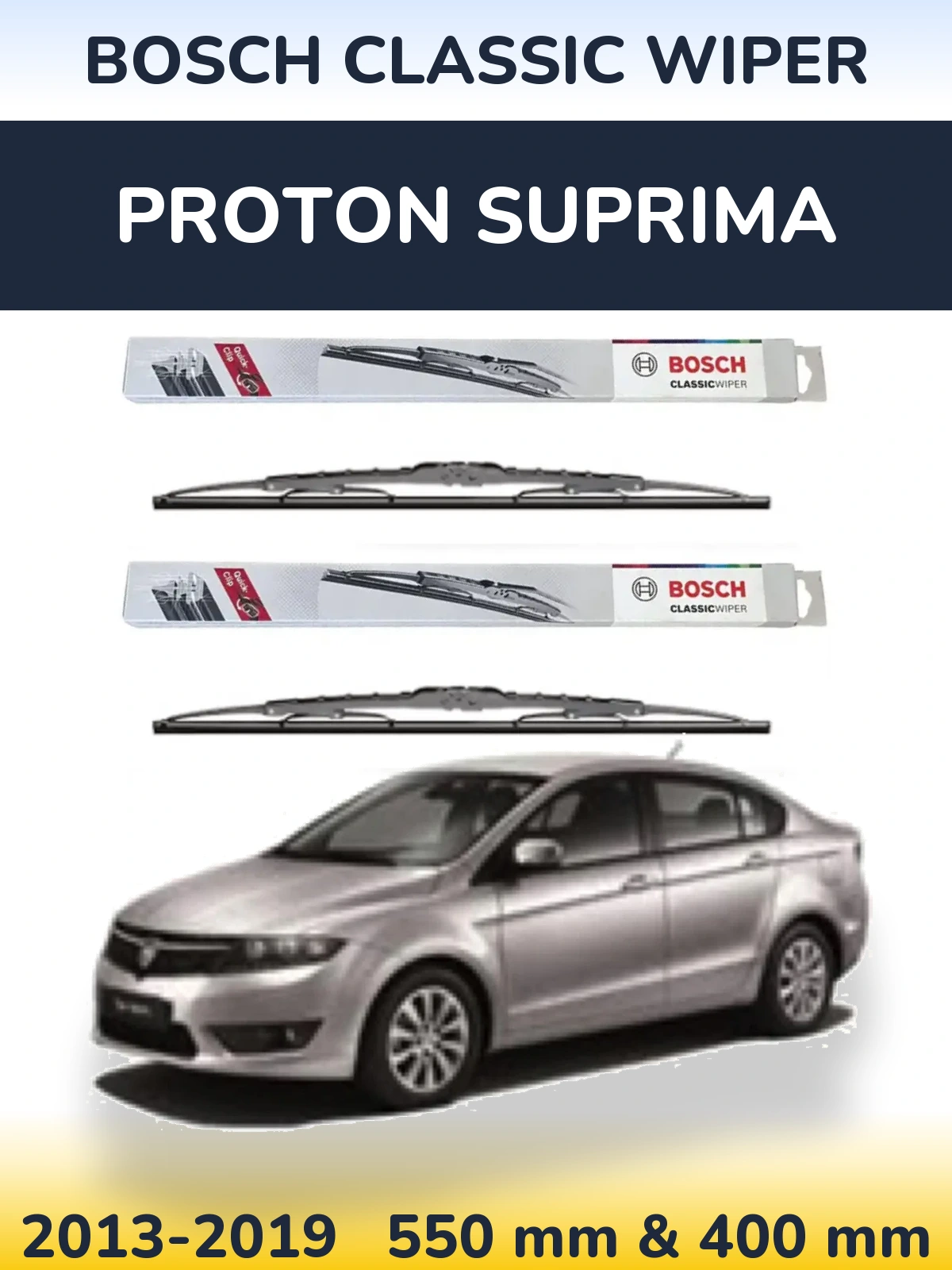 Sada předních stěračů BOSCH Classic Wiper 550 a 400 mm pro Proton Suprima 2013-2019