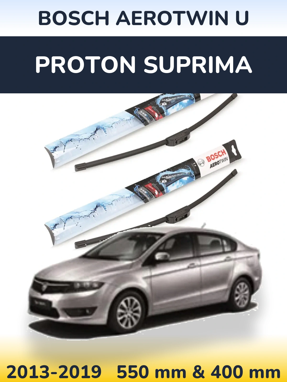Sada předních stěračů BOSCH AeroTwin U 550 a 400 mm pro Proton Suprima 2013-2019