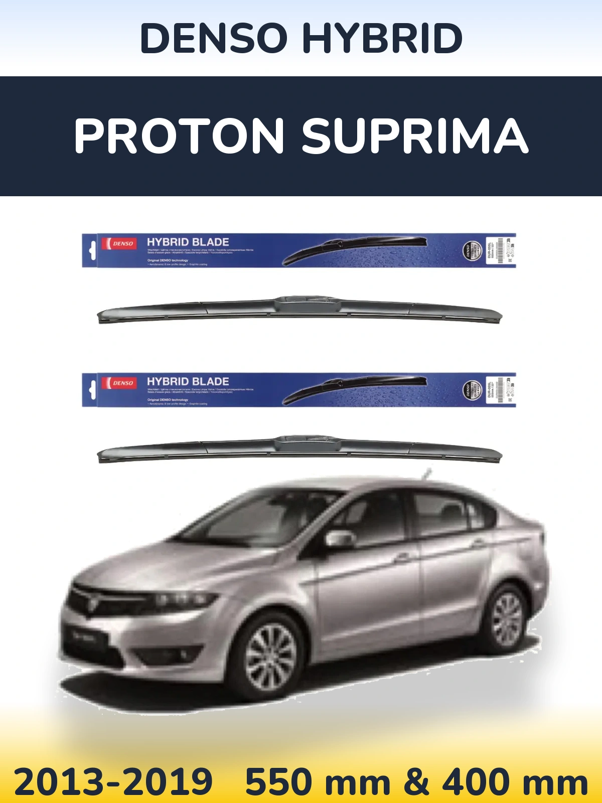 Sada předních stěračů Denso Hybrid 550 a 400 mm pro Proton Suprima 2013-2019