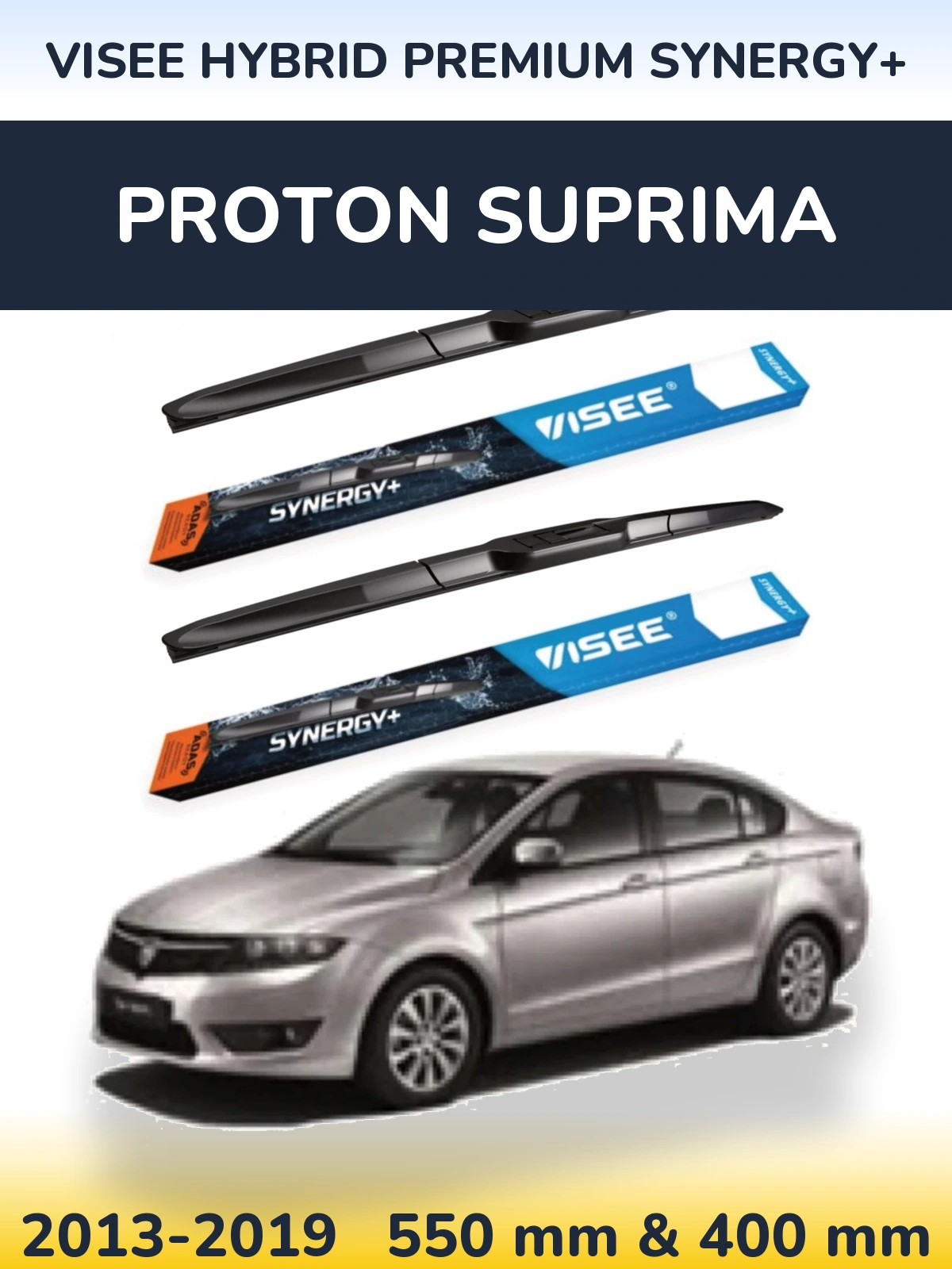 Sada předních stěračů VISEE HYBRID PREMIUM SYNERGY+ 550 a 400 mm pro Proton Suprima 2013-2019