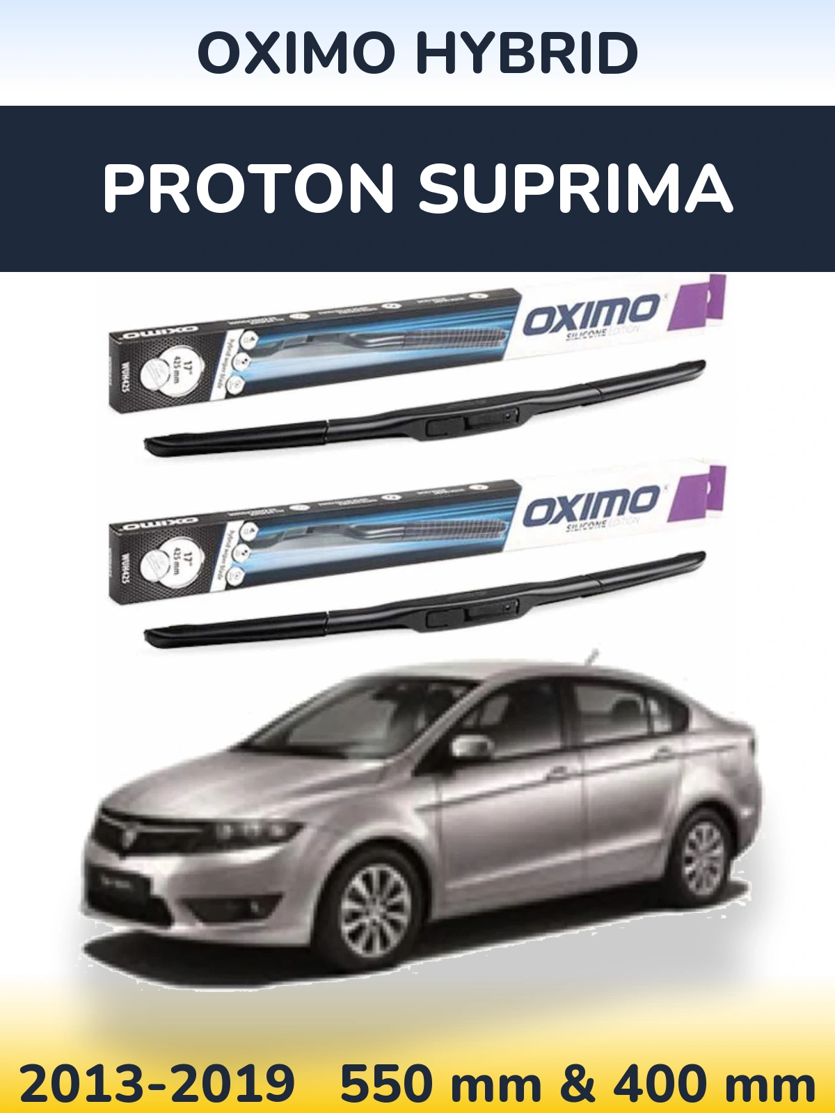 Sada předních stěračů Oximo Hybrid 550 a 400 mm pro Proton Suprima 2013-2019