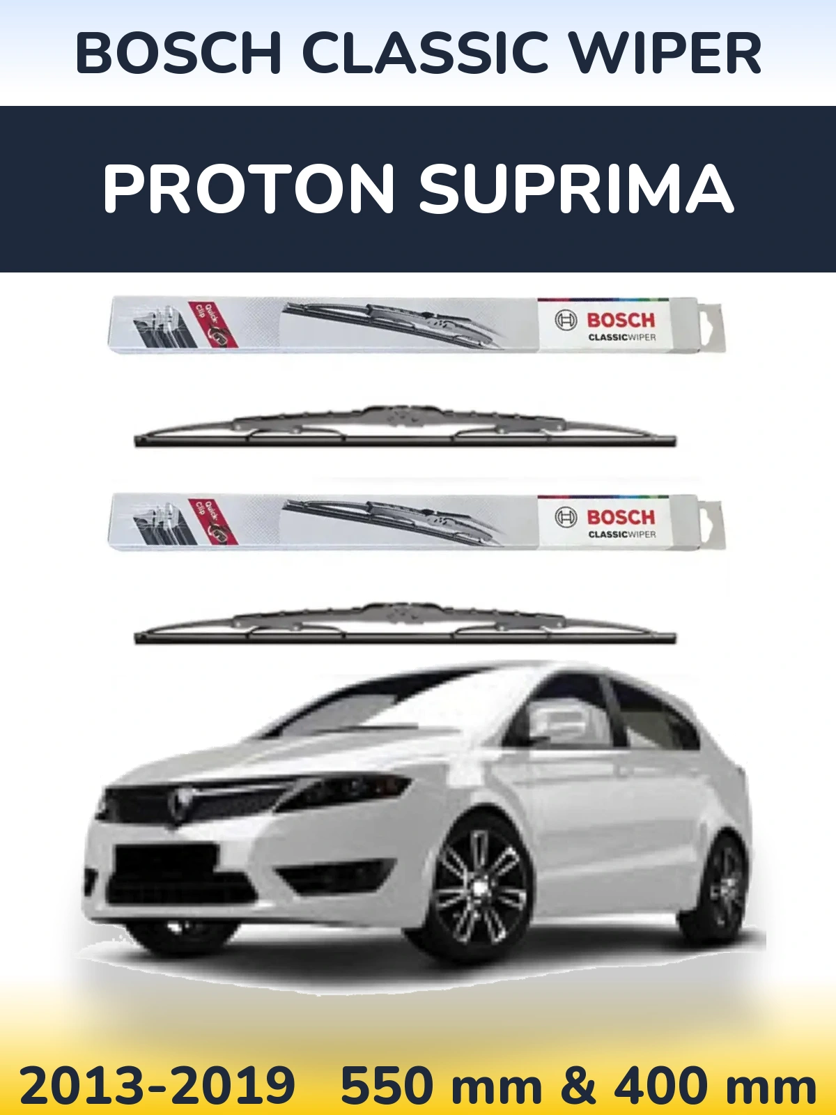 Sada předních stěračů BOSCH Classic Wiper 550 a 400 mm pro Proton Suprima 2013-2019