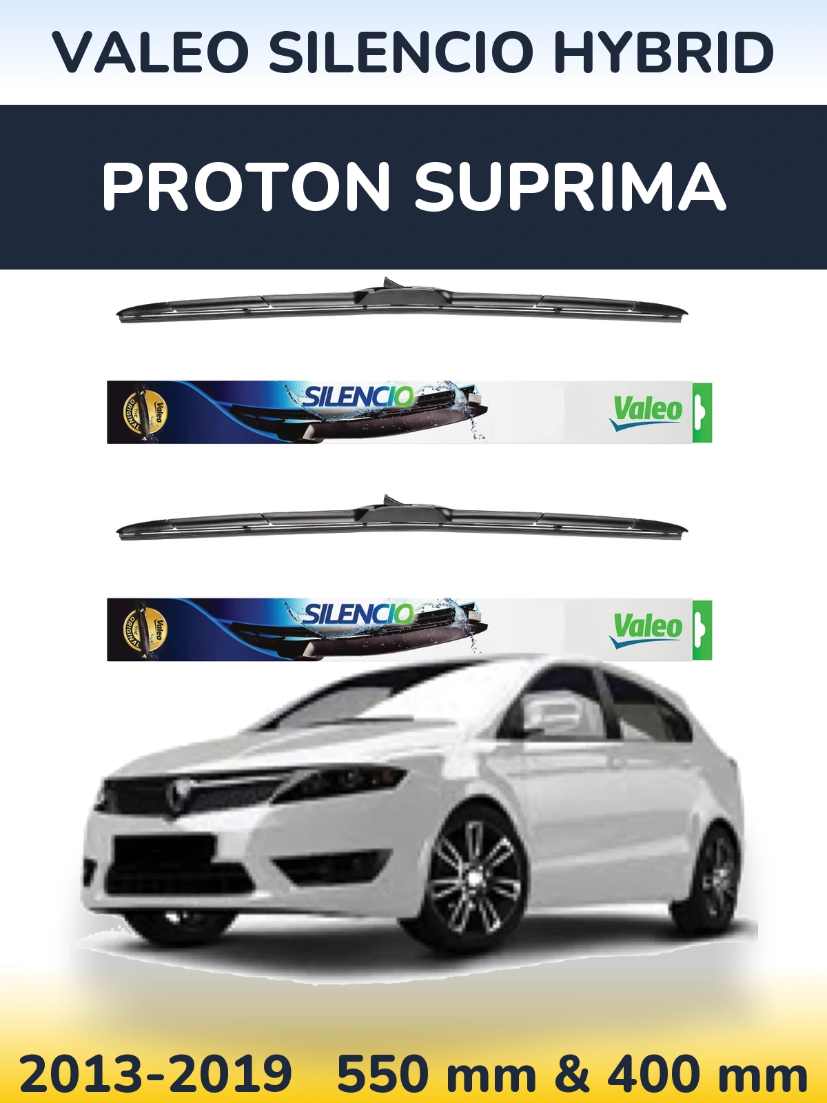 Sada předních stěračů Valeo Silencio Hybrid 550 a 400 mm pro Proton Suprima 2013-2019