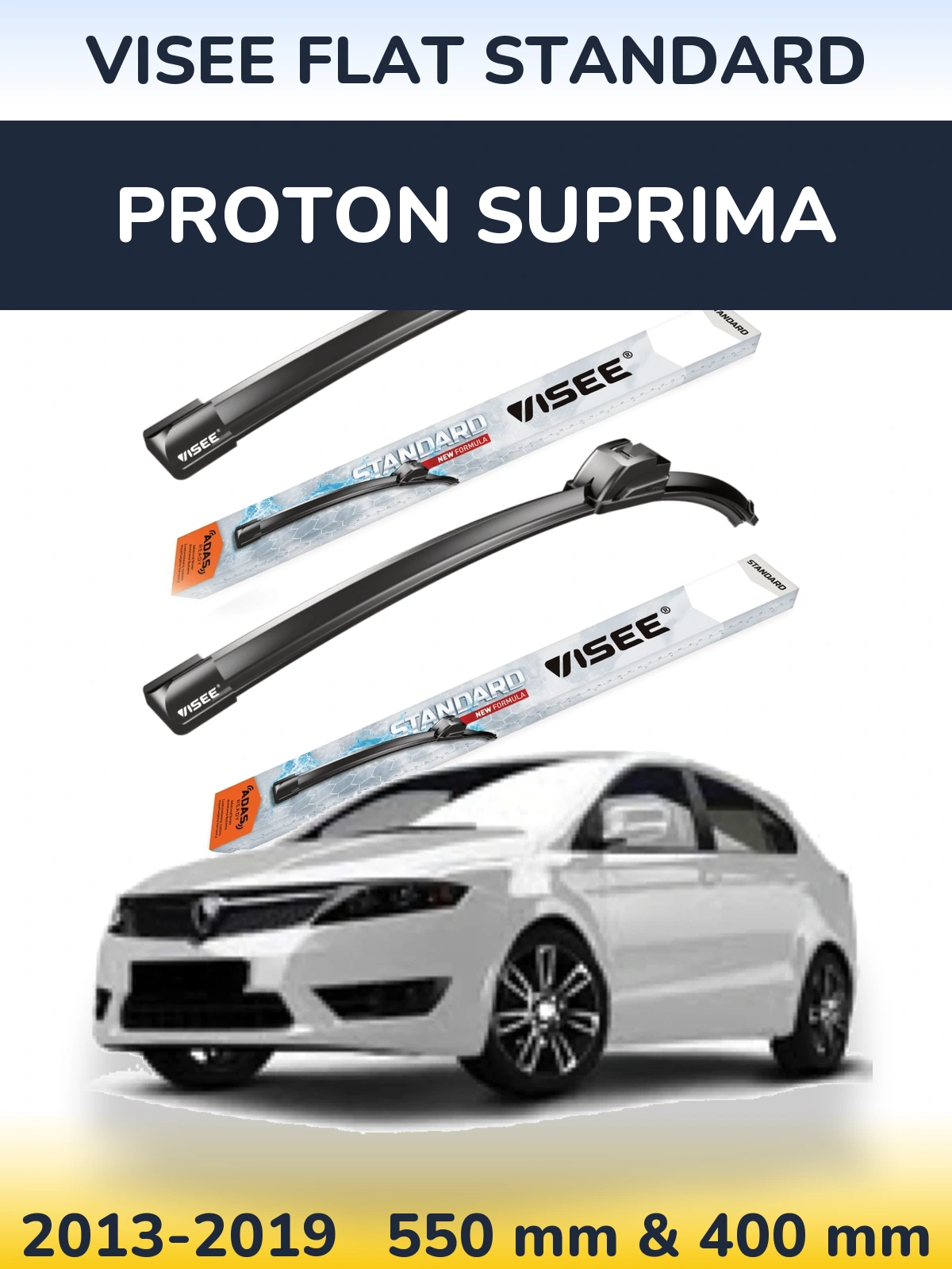 Sada předních stěračů VISEE FLAT STANDARD 550 a 400 mm pro Proton Suprima 2013-2019
