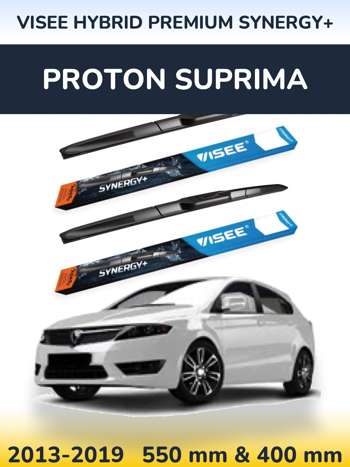 Sada předních stěračů VISEE HYBRID PREMIUM SYNERGY+ 550 a 400 mm pro Proton Suprima 2013-2019