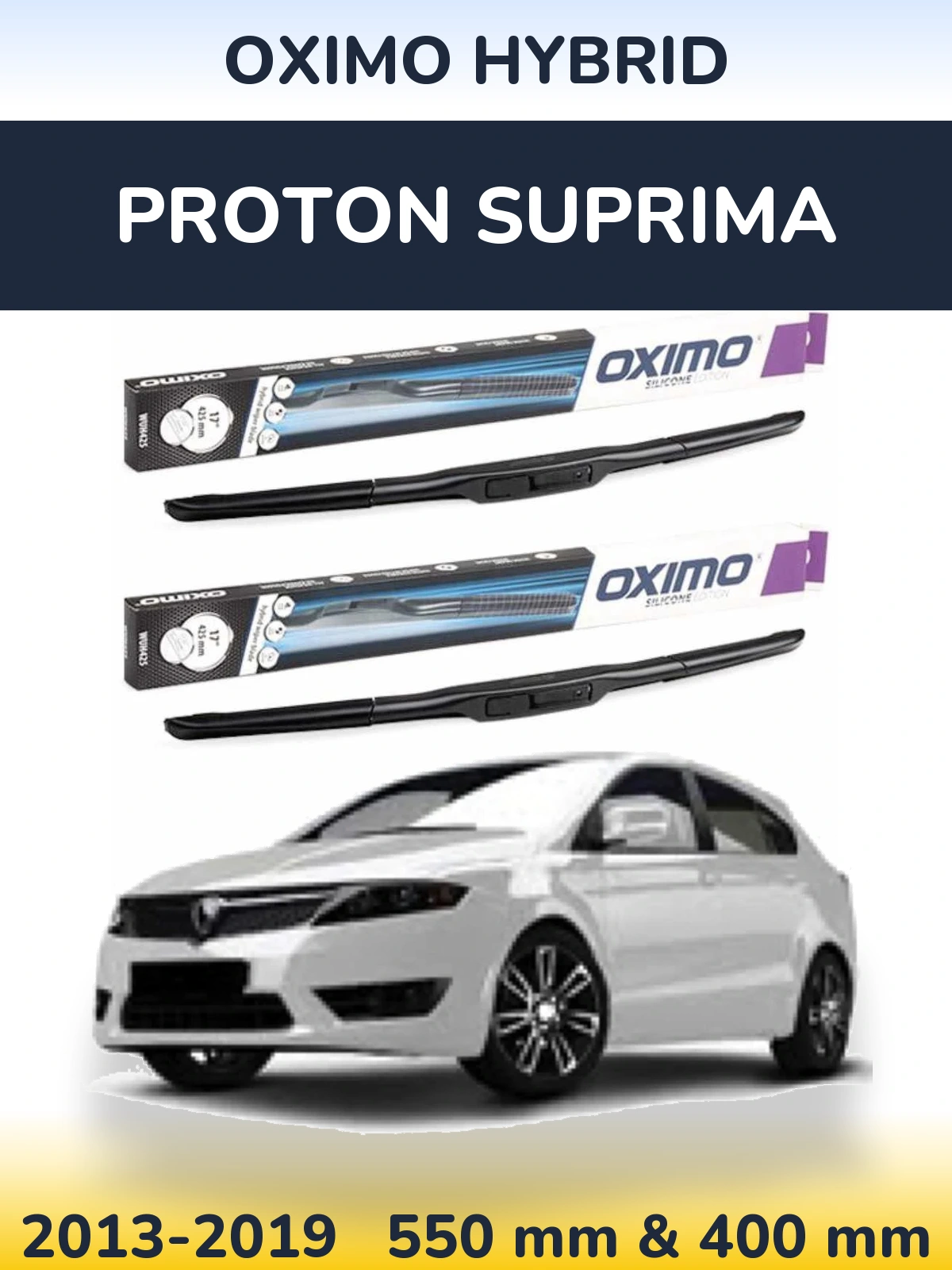 Sada předních stěračů Oximo Hybrid 550 a 400 mm pro Proton Suprima 2013-2019