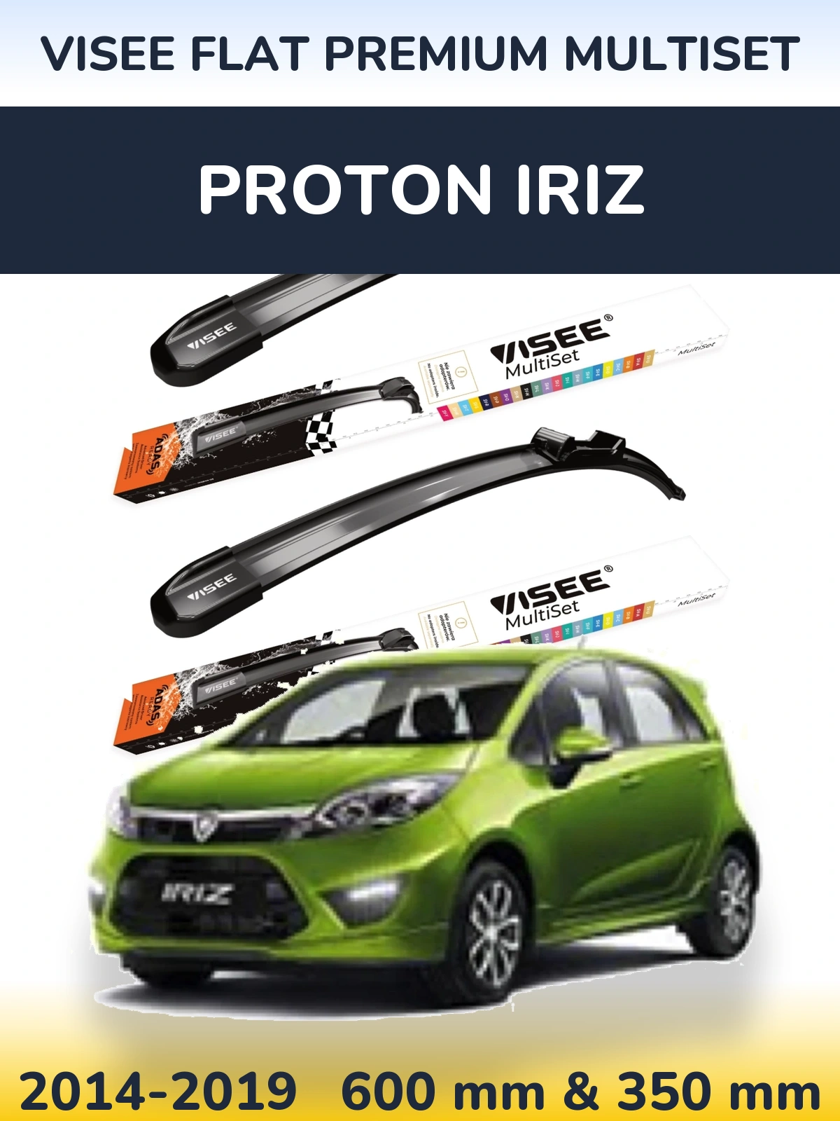 Sada předních stěračů VISEE FLAT PREMIUM MultiSet 600 a 350 mm pro Proton Iriz 2014-2019