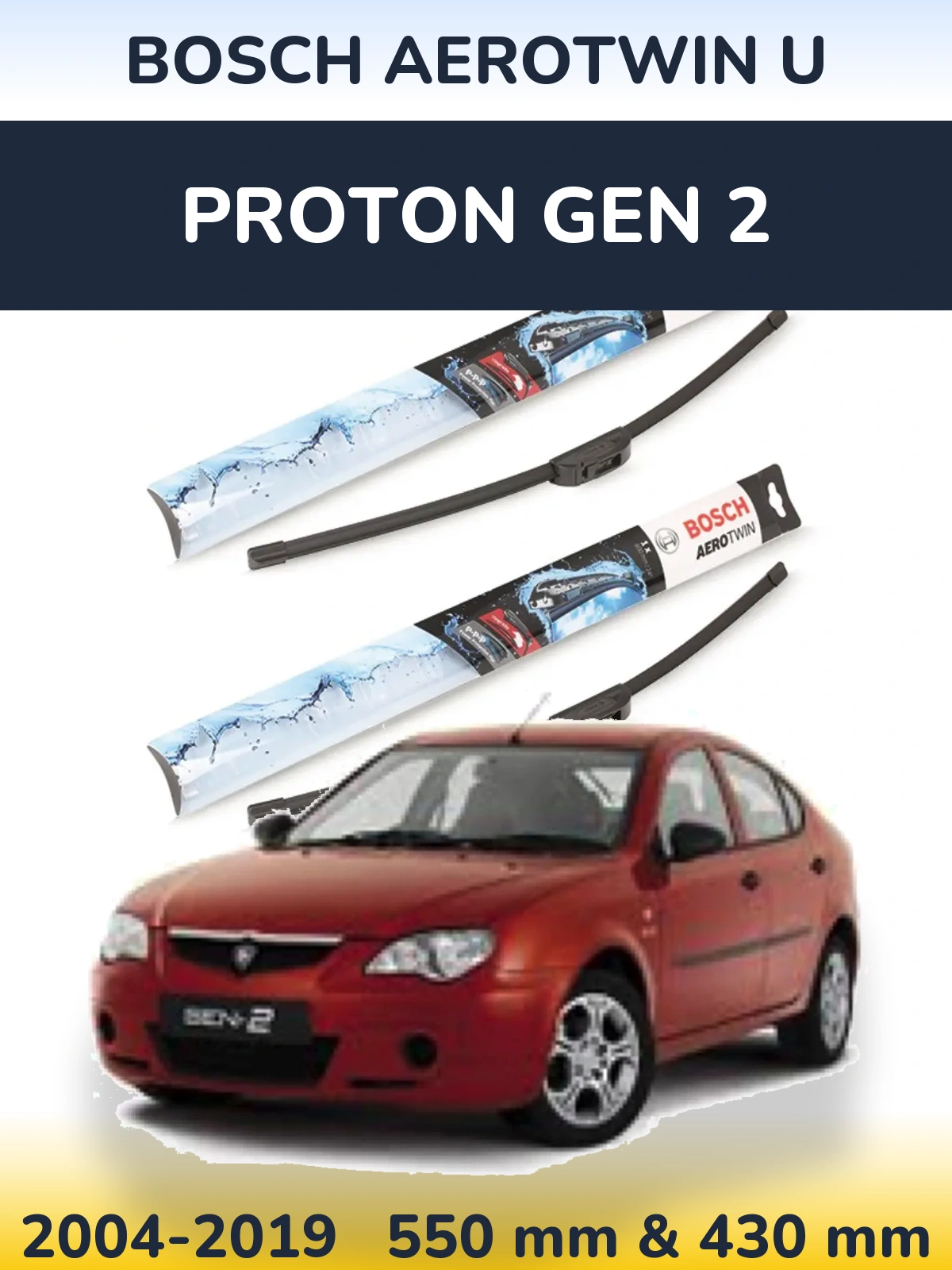 Sada předních stěračů BOSCH AeroTwin U 550 a 430 mm pro Proton Gen 2 2004-2019