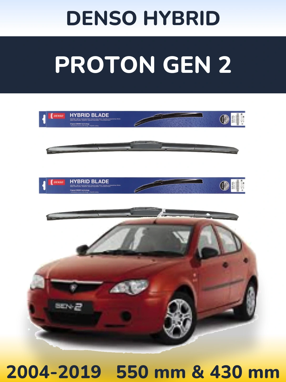 Sada předních stěračů Denso Hybrid 550 a 430 mm pro Proton Gen 2 2004-2019
