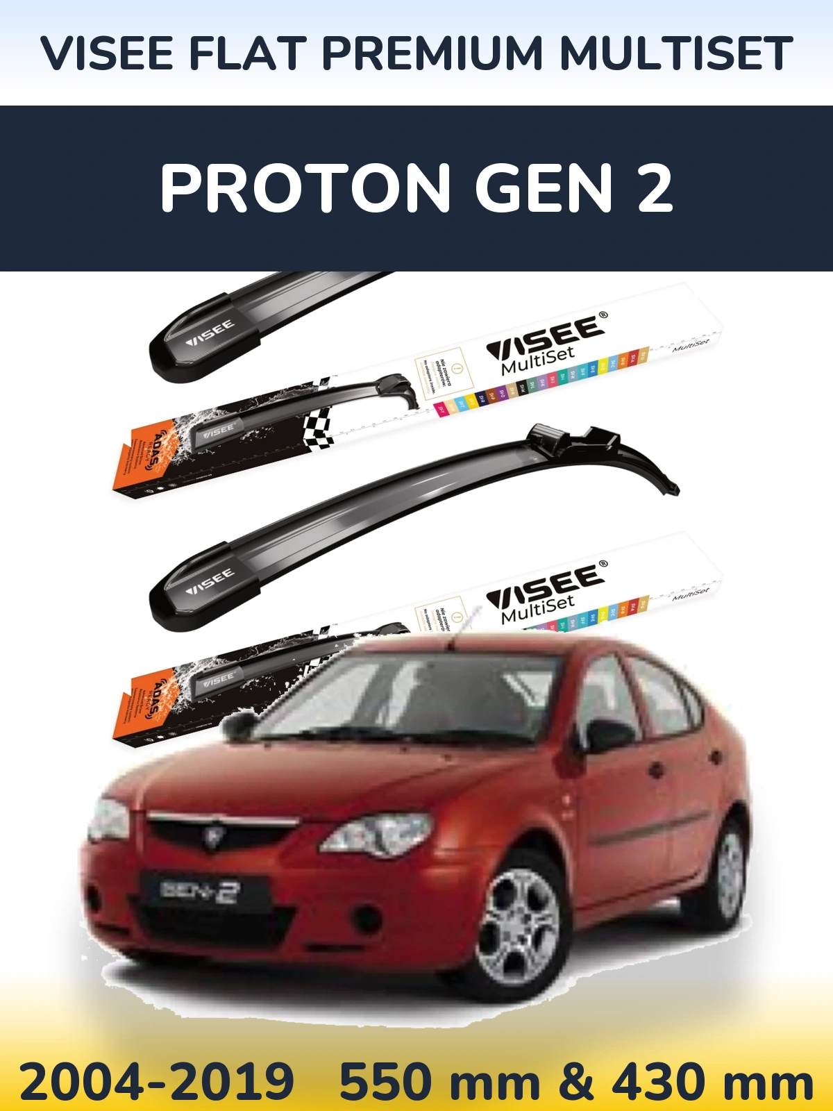 Sada předních stěračů VISEE FLAT PREMIUM MultiSet 550 a 430 mm pro Proton Gen 2 2004-2019