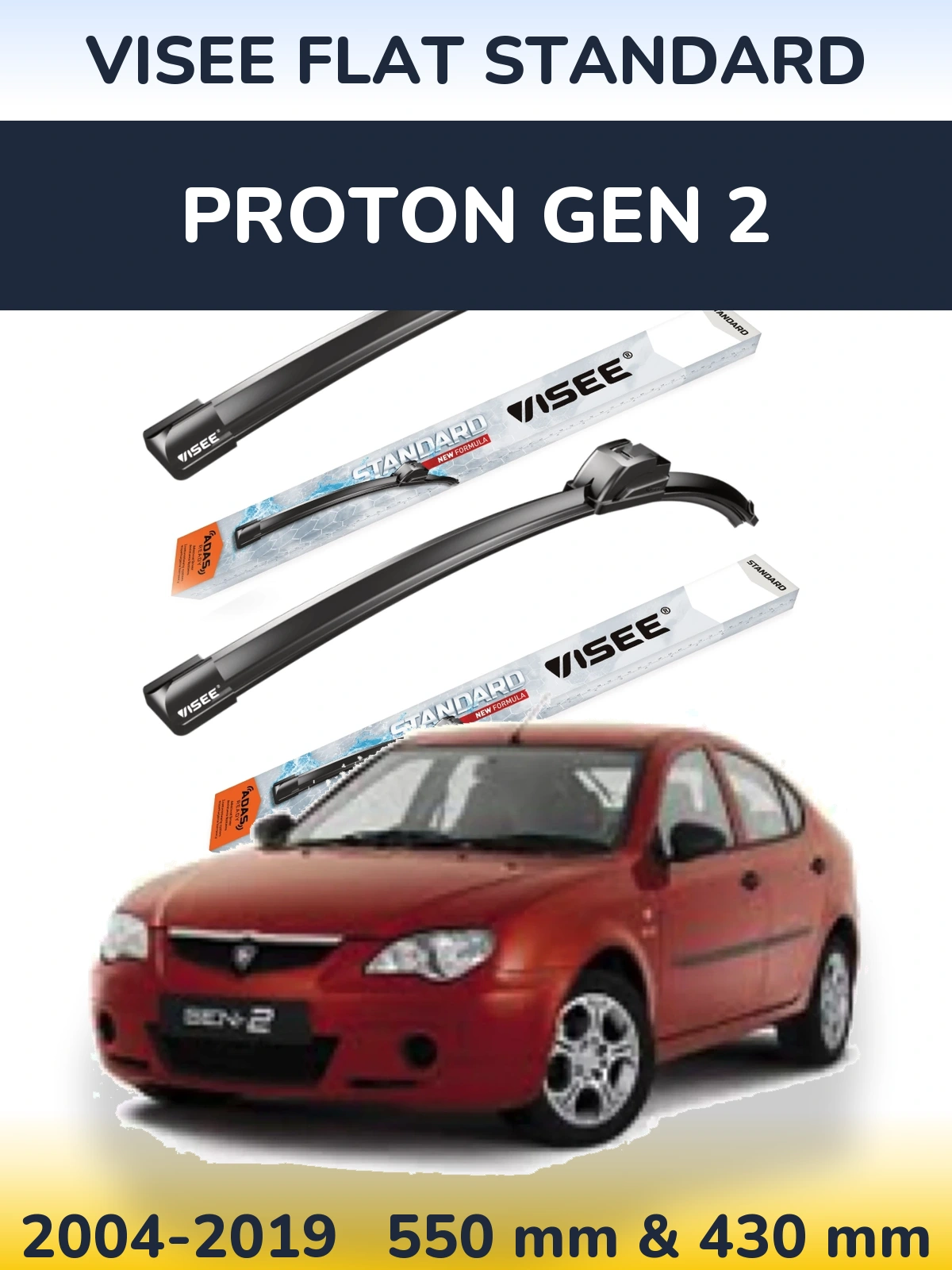 Sada předních stěračů VISEE FLAT STANDARD 550 a 430 mm pro Proton Gen 2 2004-2019