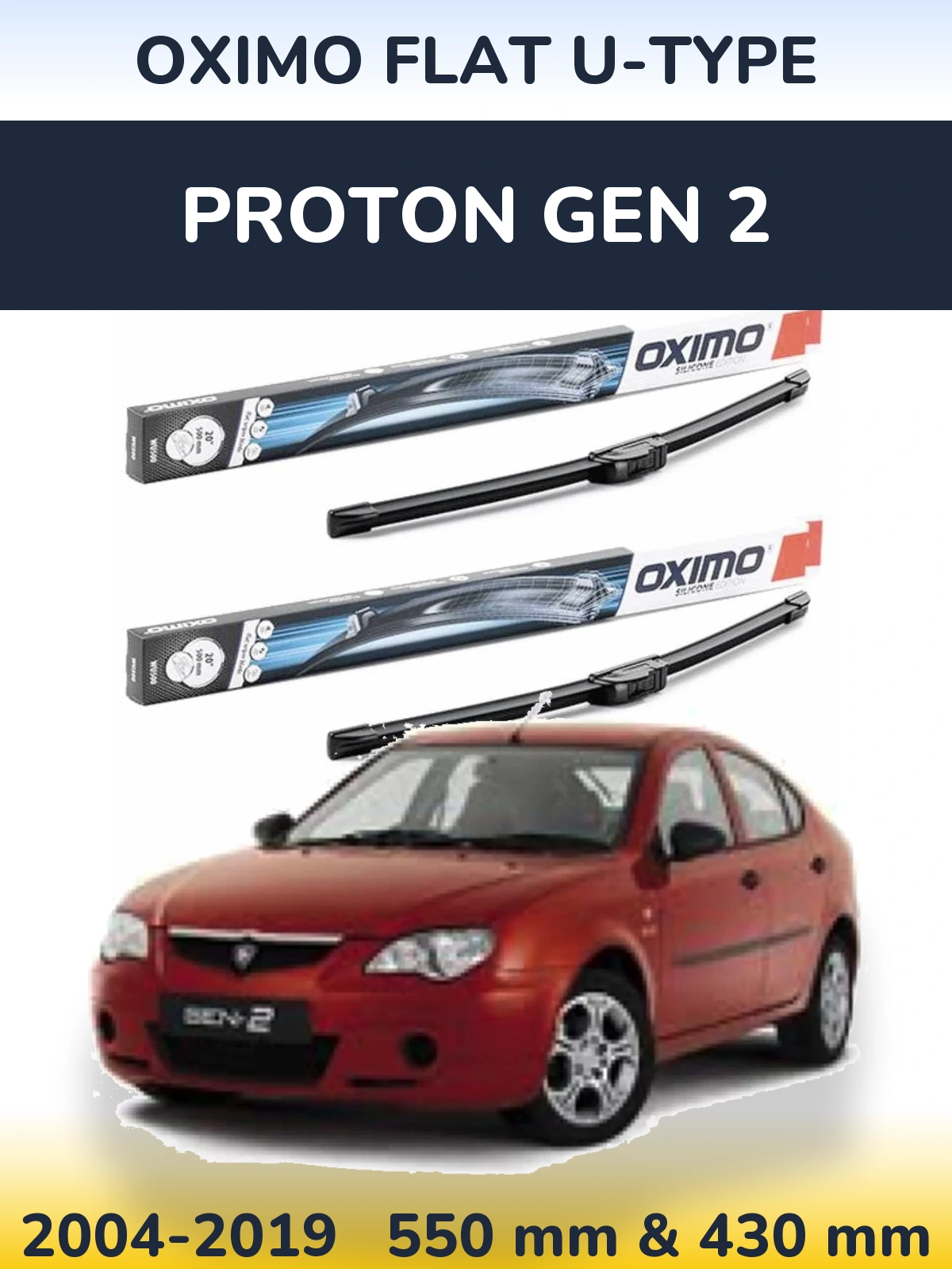 Sada předních stěračů Oximo Flat U-type 550 a 430 mm pro Proton Gen 2 2004-2019