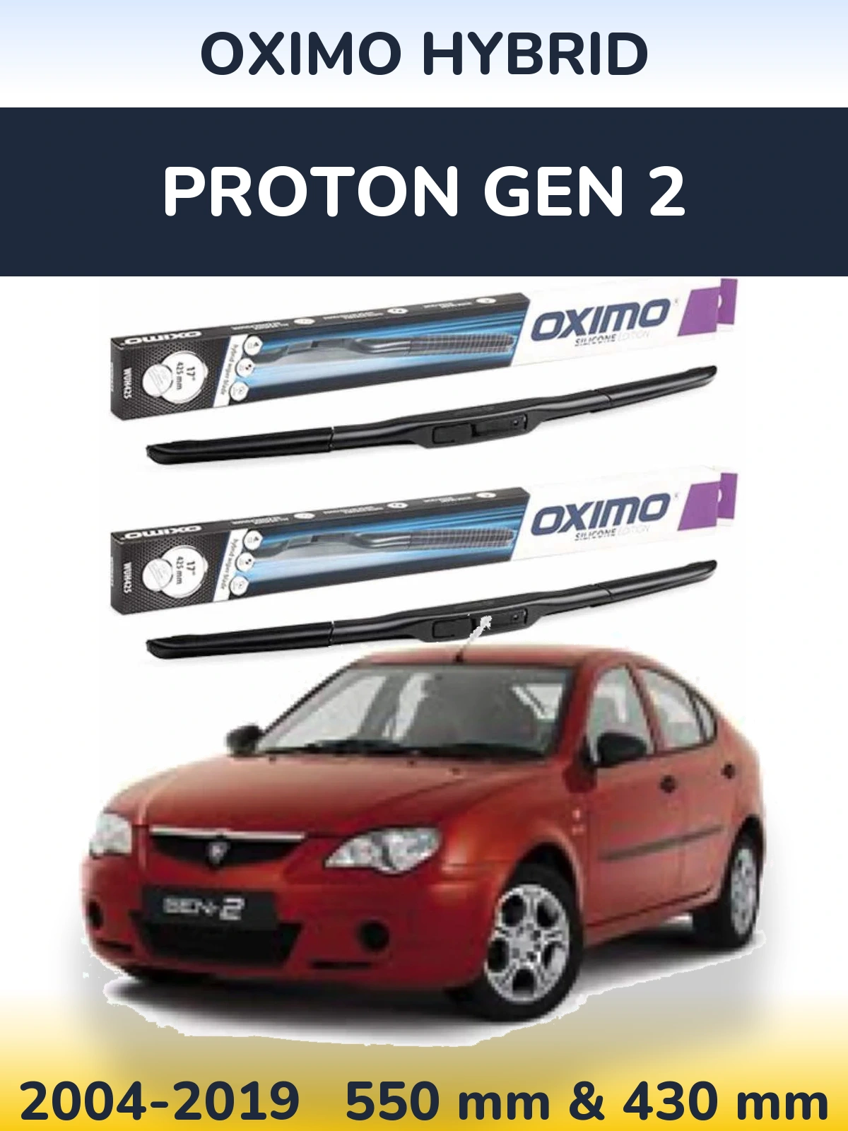 Sada předních stěračů Oximo Hybrid 550 a 430 mm pro Proton Gen 2 2004-2019