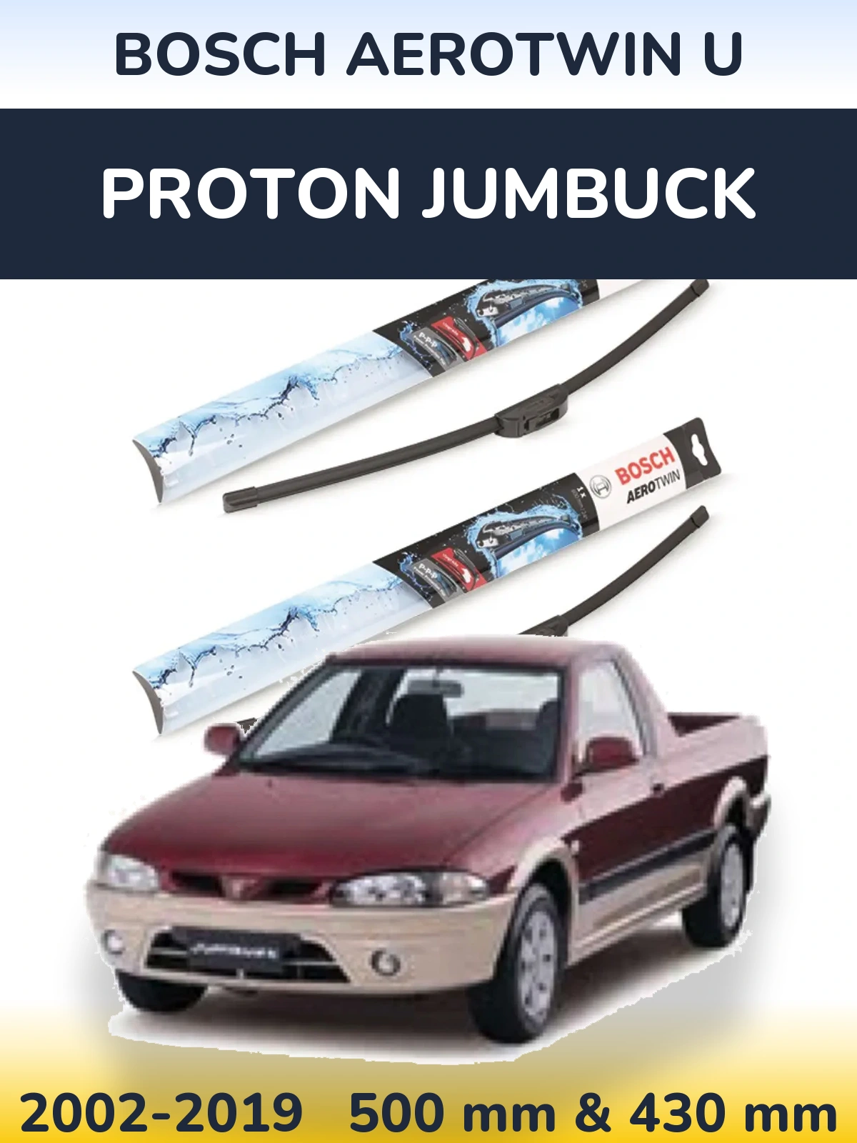 Sada předních stěračů BOSCH AeroTwin U 500 a 430 mm pro Proton Jumbuck 2002-2019
