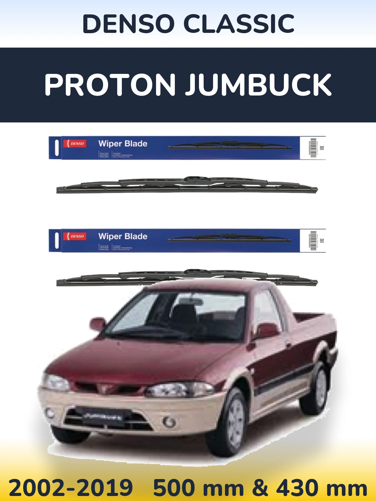 Sada předních stěračů Denso Classic 500 a 430 mm pro Proton Jumbuck 2002-2019