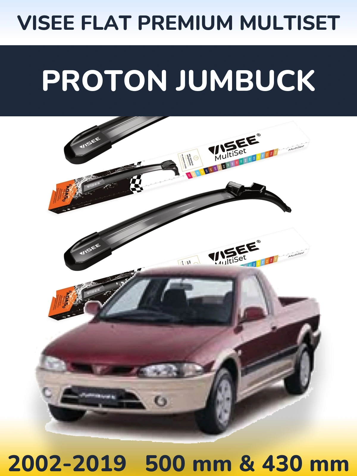 Sada předních stěračů VISEE FLAT PREMIUM MultiSet 500 a 430 mm pro Proton Jumbuck 2002-2019