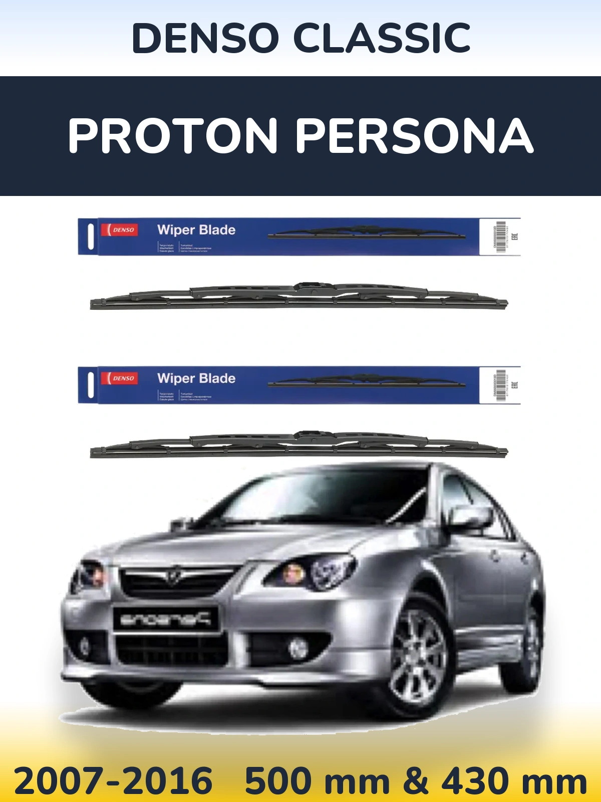 Sada předních stěračů Denso Classic 500 a 430 mm pro Proton Persona 2007-2016