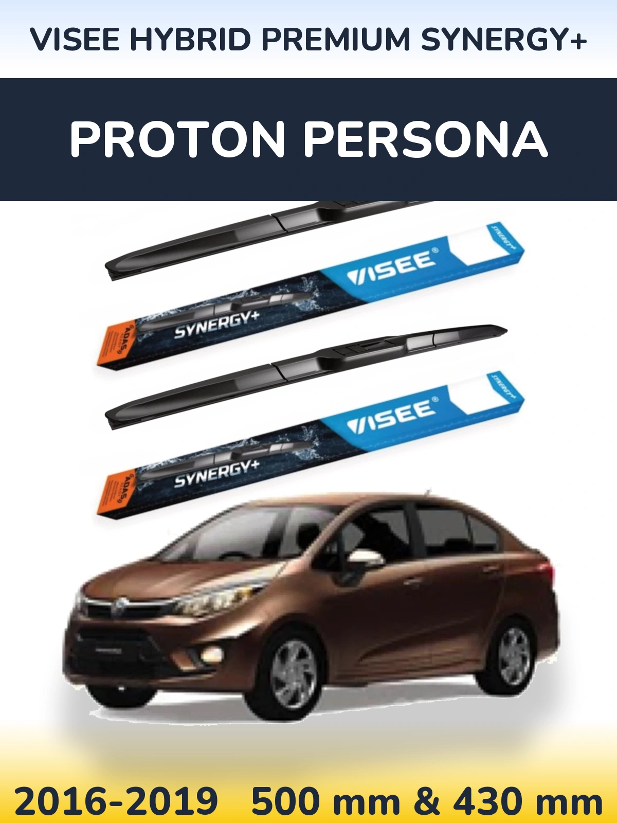 Sada předních stěračů VISEE HYBRID PREMIUM SYNERGY+ 500 a 430 mm pro Proton Persona 2016-2019