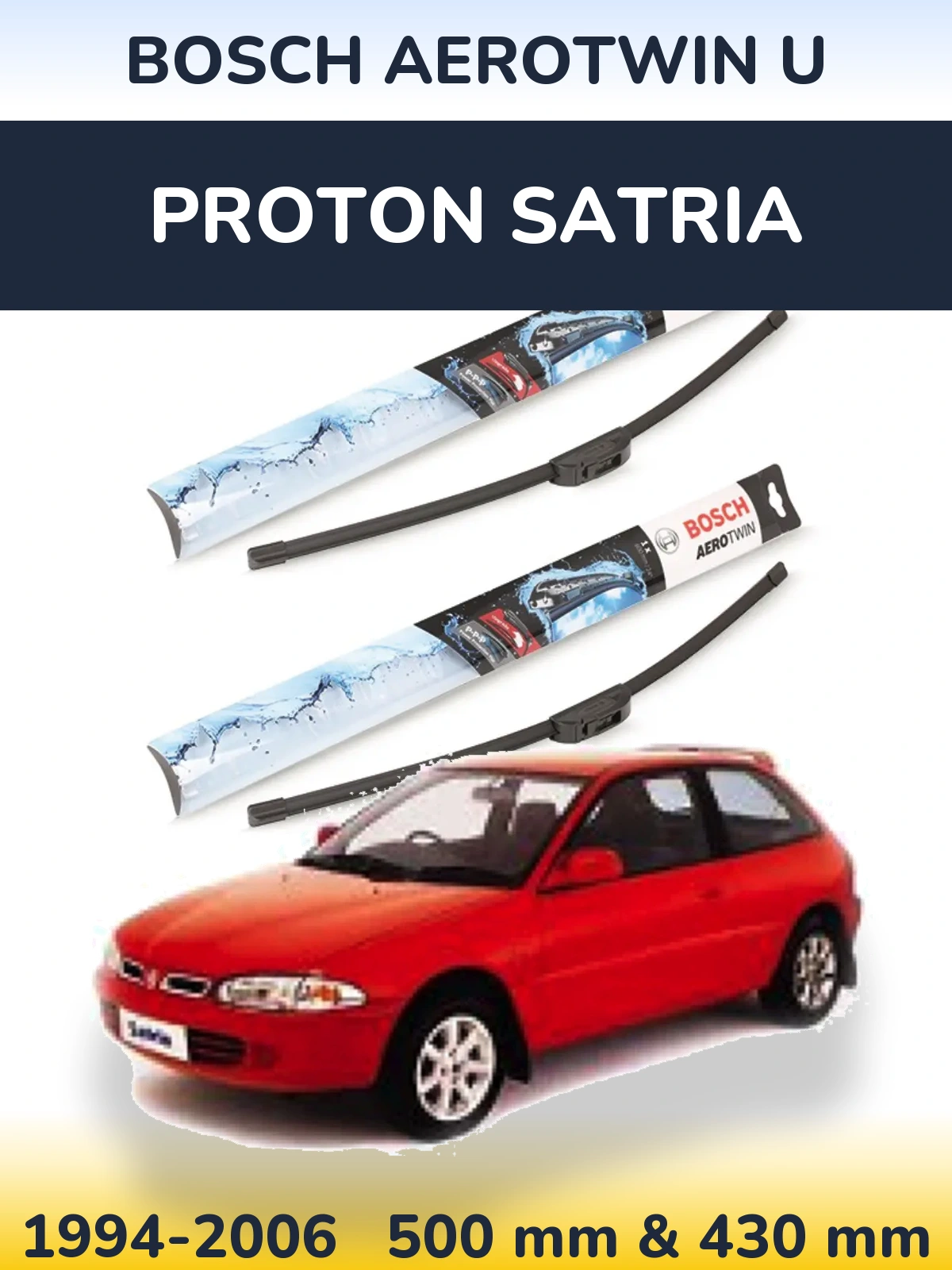 Sada předních stěračů BOSCH AeroTwin U 500 a 430 mm pro Proton Satria 1994-2006