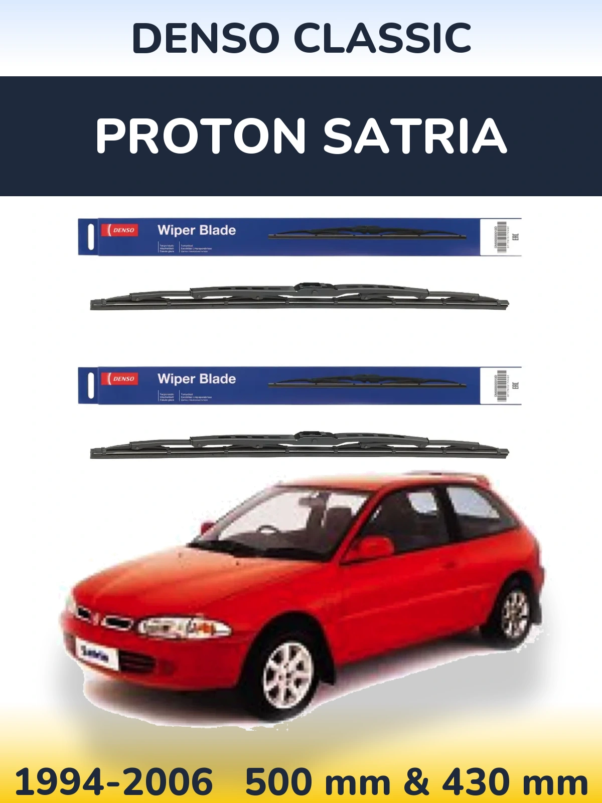Sada předních stěračů Denso Classic 500 a 430 mm pro Proton Satria 1994-2006